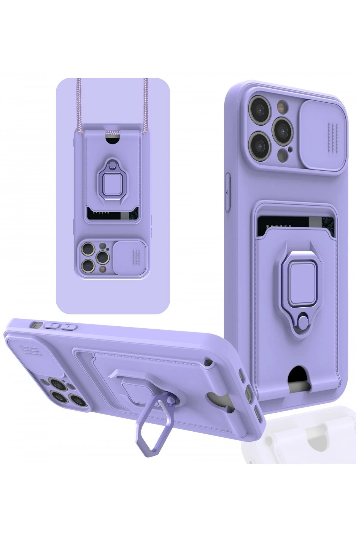 iPhone 12 Pro Max Kılıf Zuma Kartvizitli Yüzüklü Silikon - Lila-(5796)