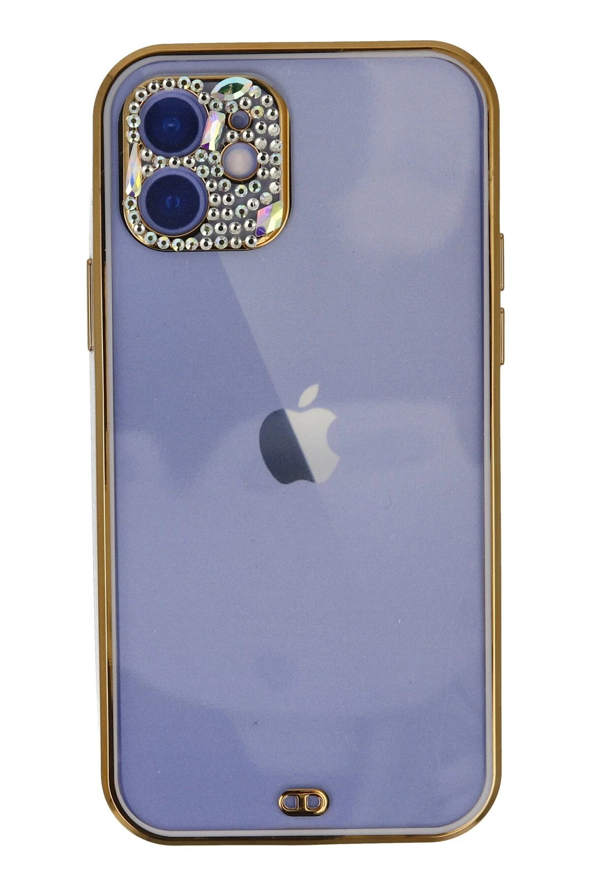 iPhone 12 Kılıf Liva Taşlı Silikon - Mor-(5796)