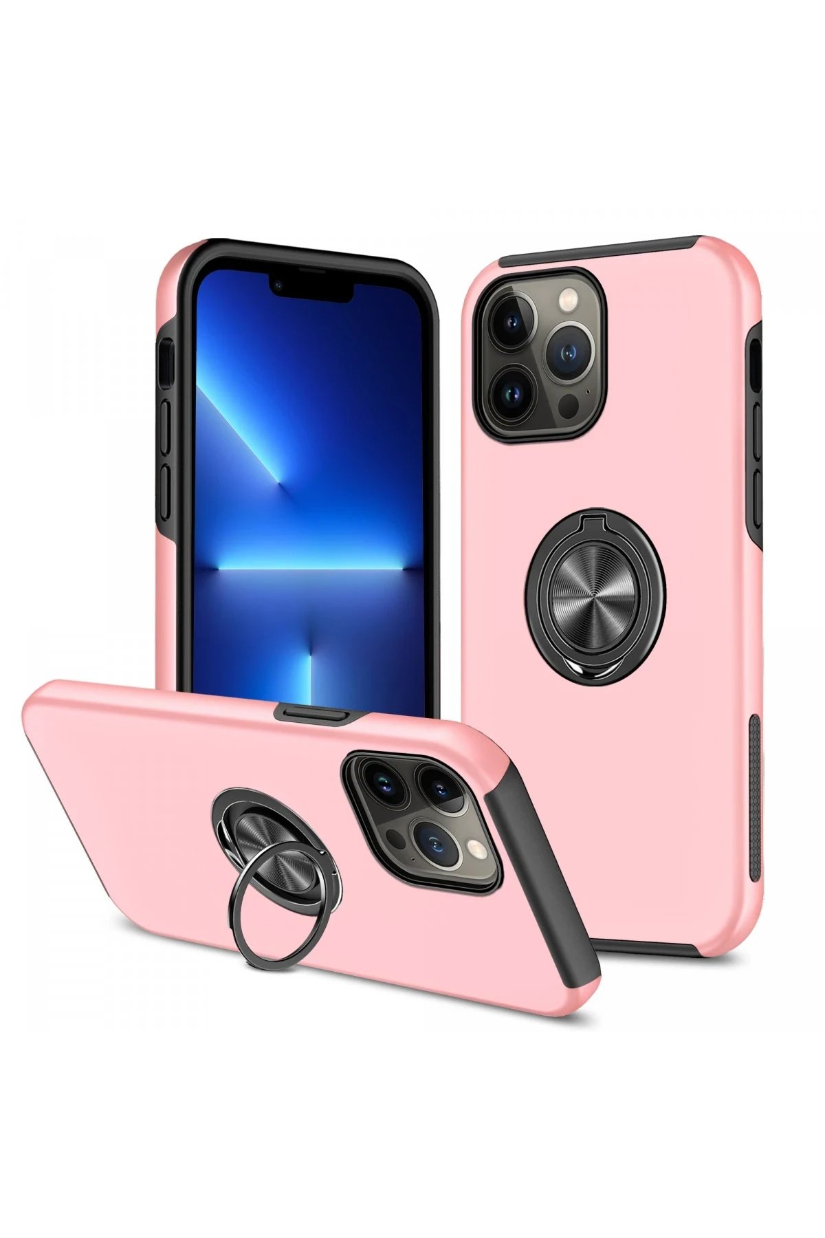 iPhone 13 Pro Kılıf Elit Yüzüklü Kapak - Pembe-(5796)