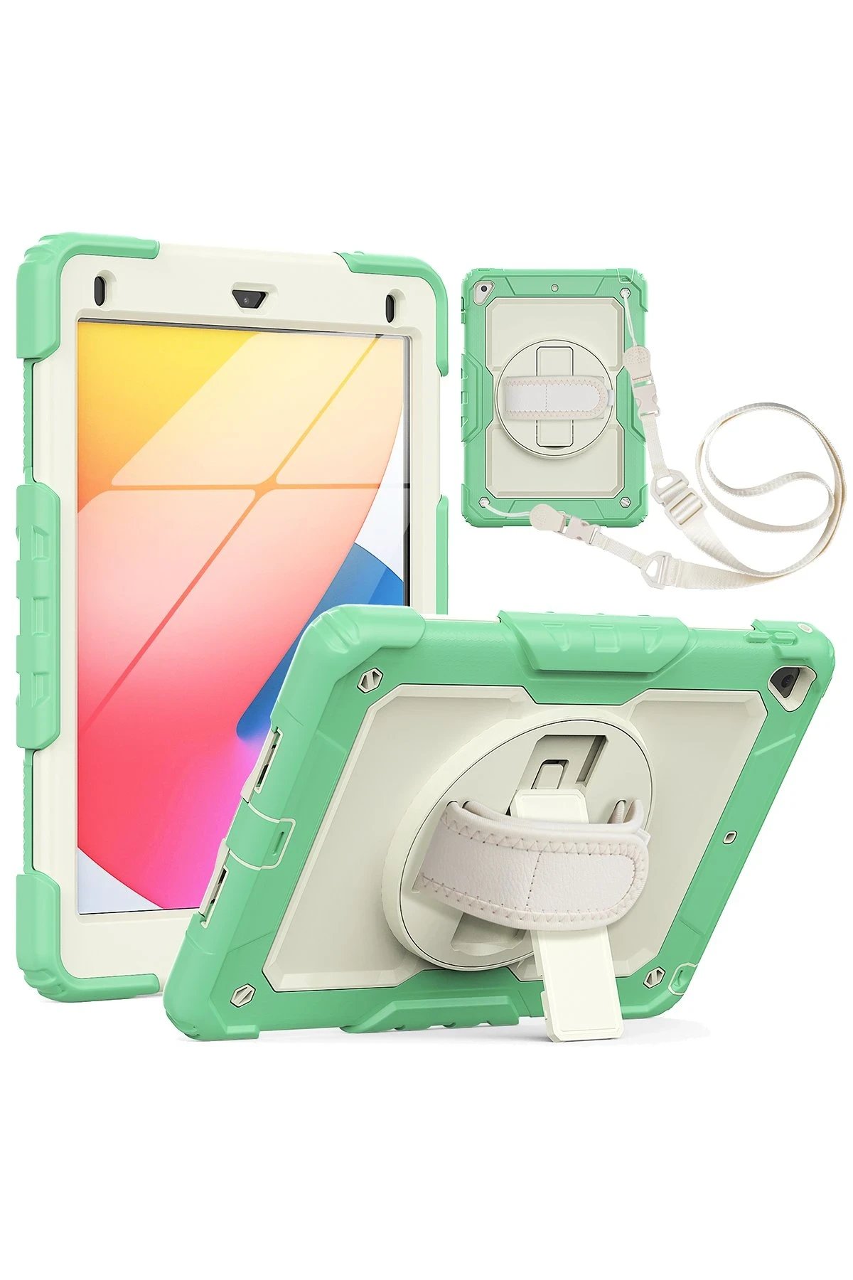 iPad 5 Air 9.7 Kılıf Strap New Tablet Kapak - Yeşil-(5796)