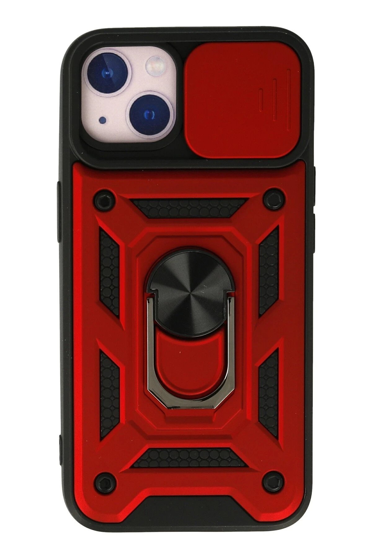 iPhone 13 Kılıf Pars Lens Yüzüklü Silikon - Kırmızı-(5796)