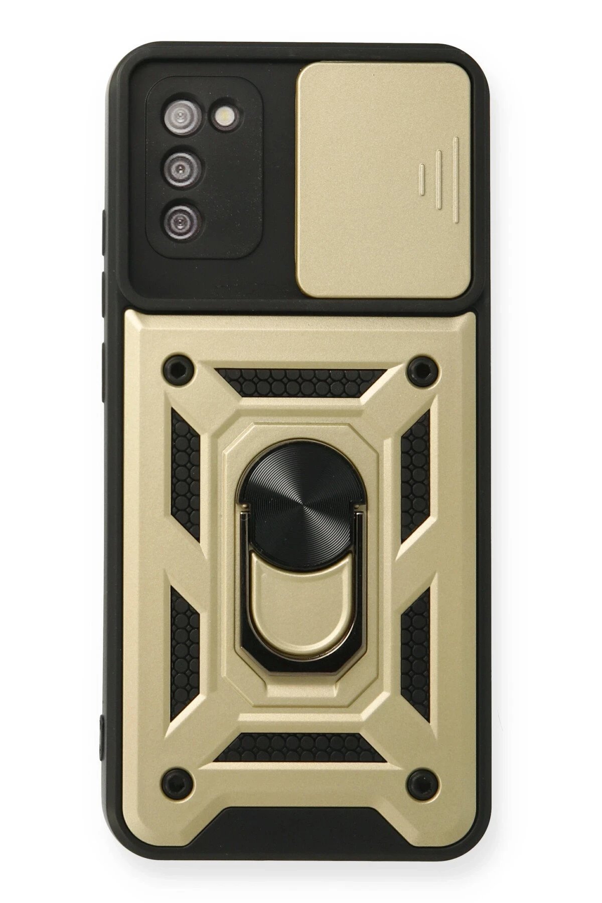 Samsung Galaxy A03S Kılıf Pars Lens Yüzüklü Silikon - Gold-(5796)