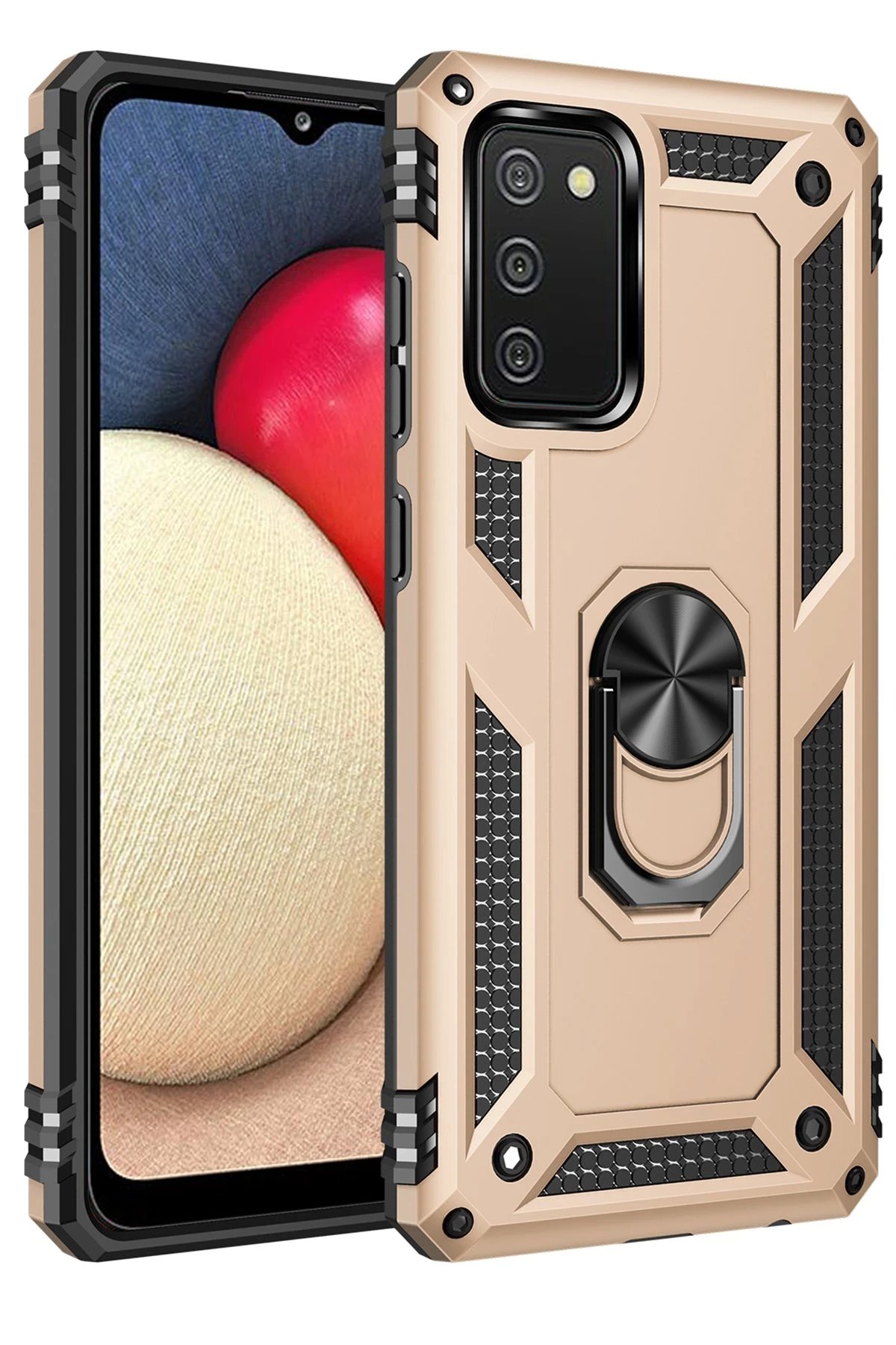 Samsung Galaxy A03S Kılıf Sofya Yüzüklü Silikon Kapak - Gold-(5796)