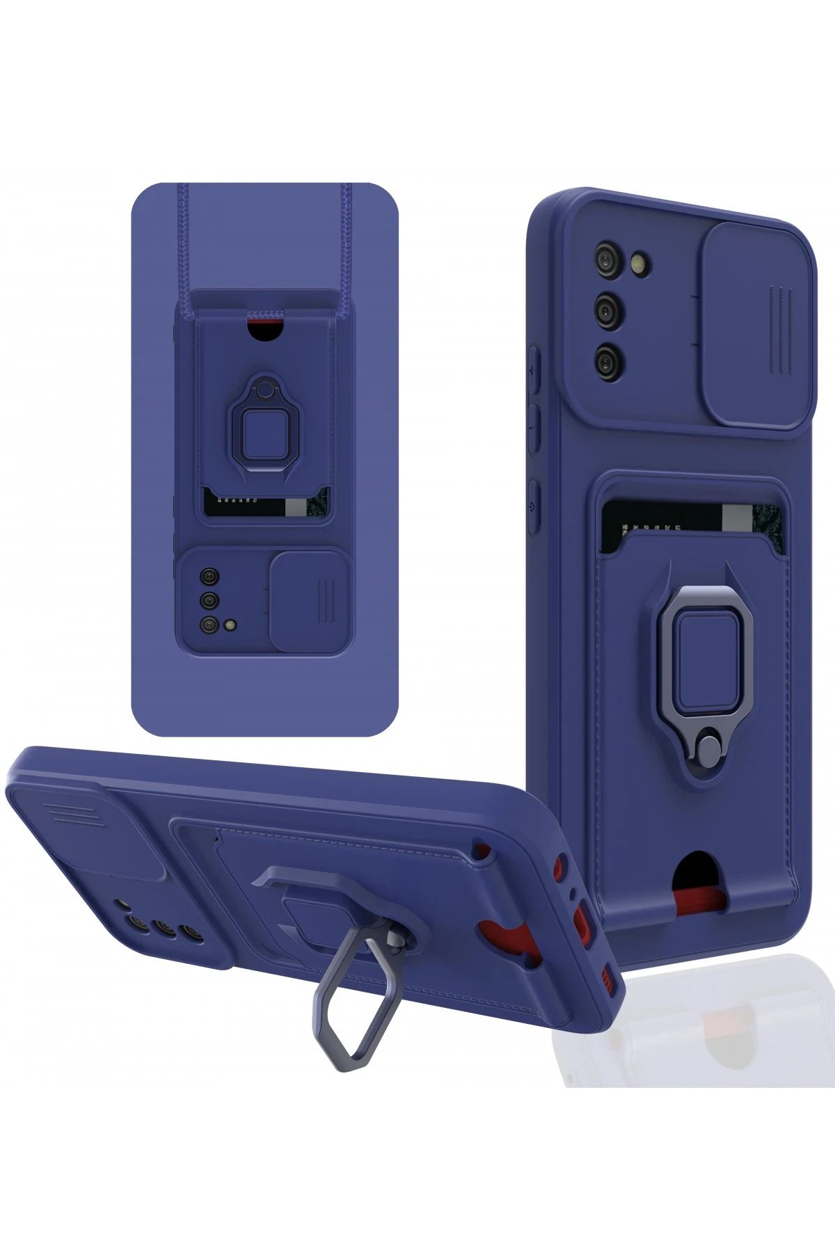 Samsung Galaxy A03S Kılıf Zuma Kartvizitli Yüzüklü Silikon - Lacivert-(5796)