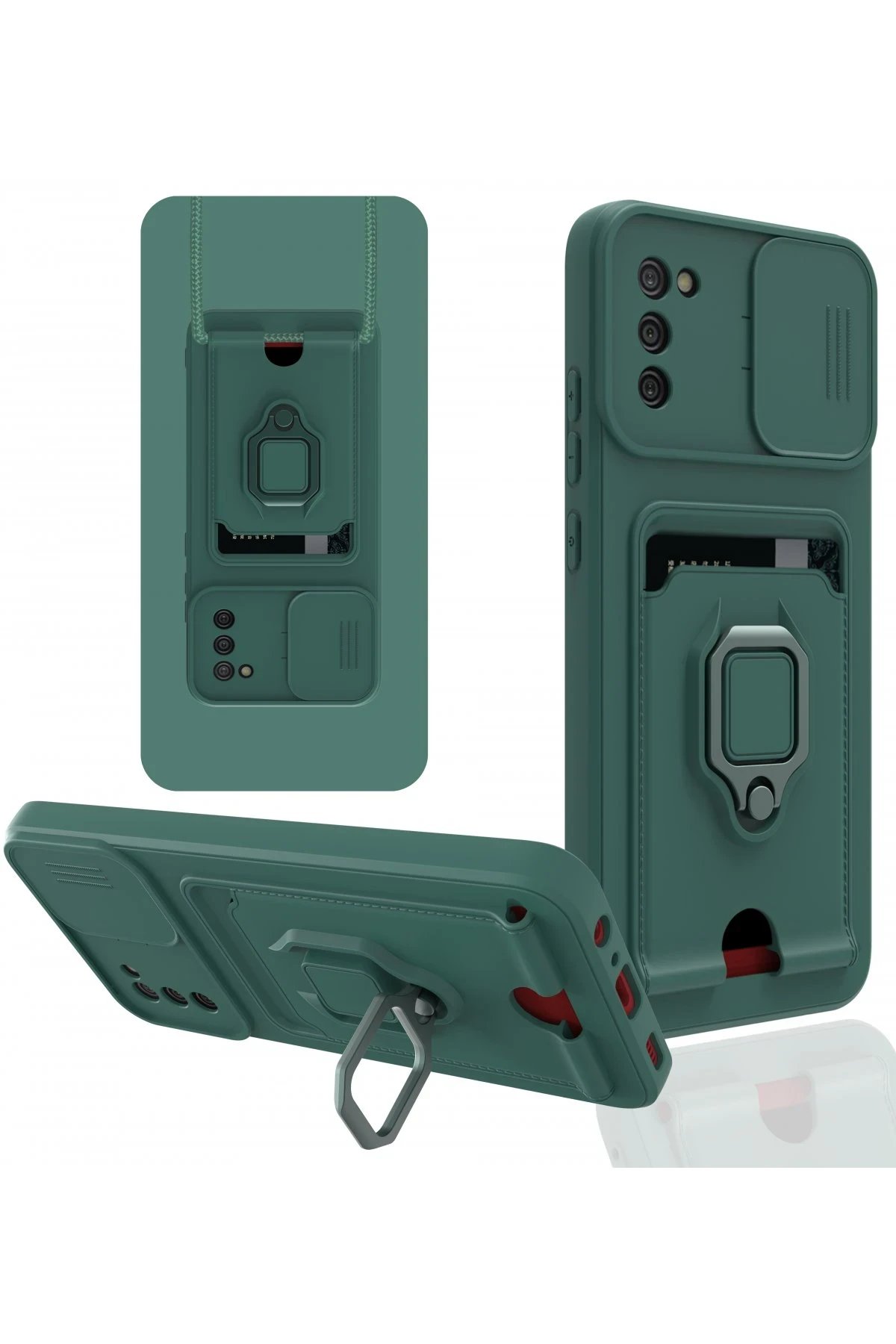 Samsung Galaxy A03S Kılıf Zuma Kartvizitli Yüzüklü Silikon - Yeşil-(5796)