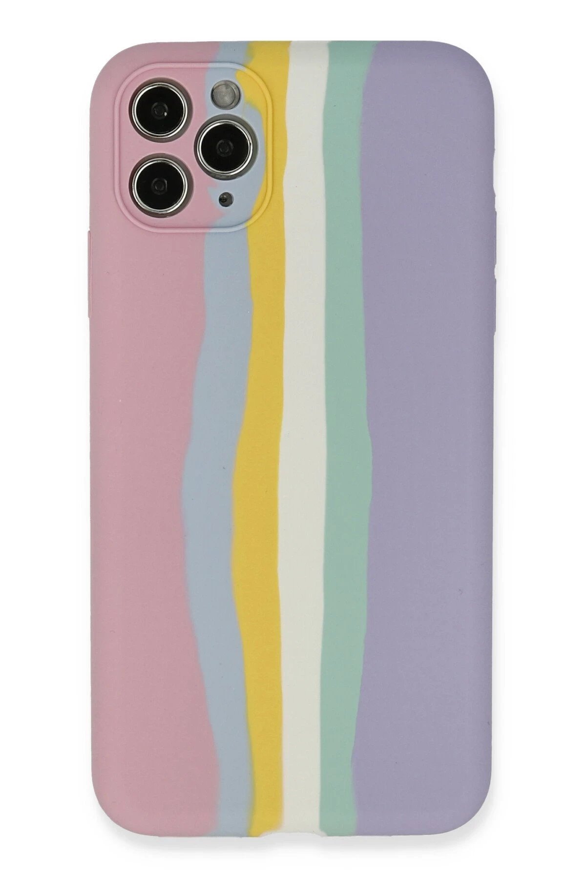 iPhone 11 Pro Kılıf Ebruli Lansman Silikon - Pembe-Lila-(5796)