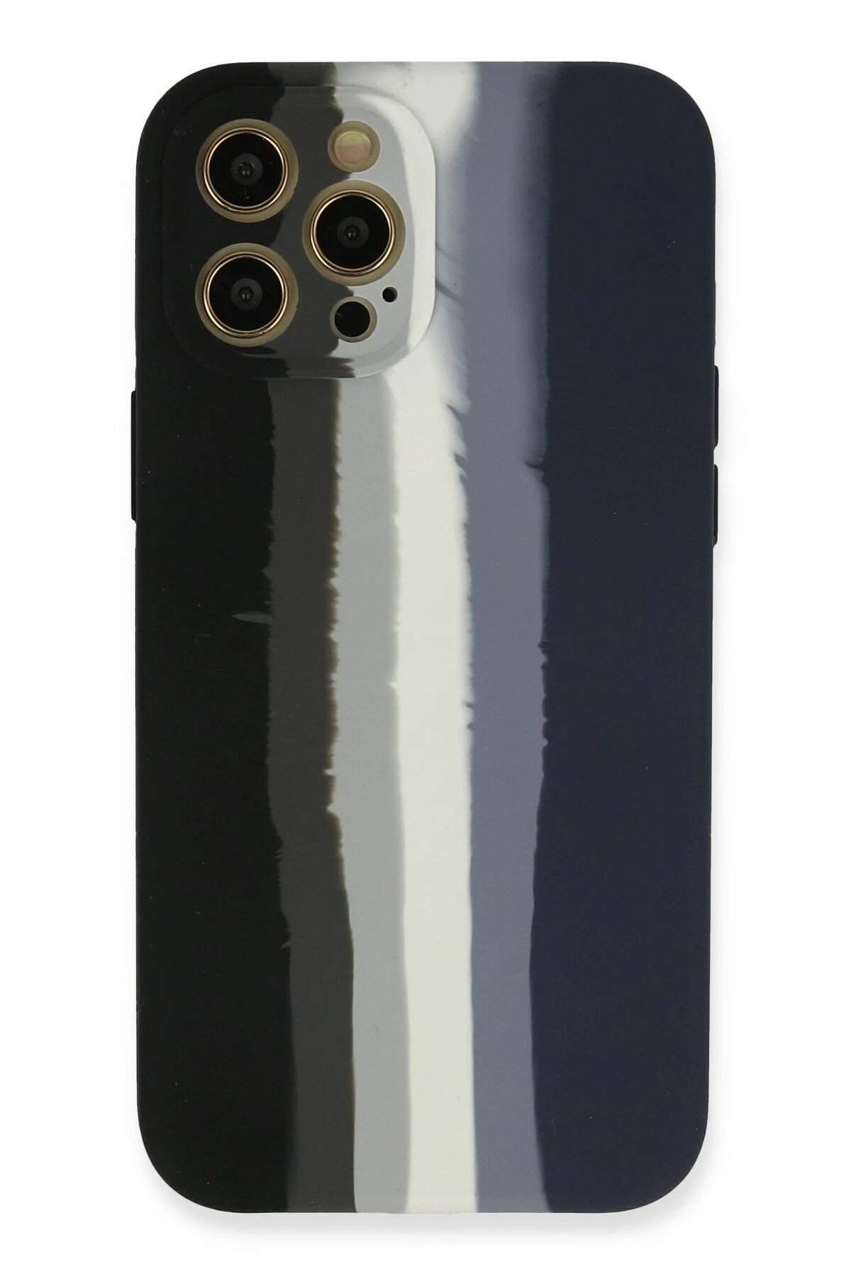 iPhone 12 Pro Kılıf Ebruli Lansman Silikon - Siyah-Lacivert-(5796)