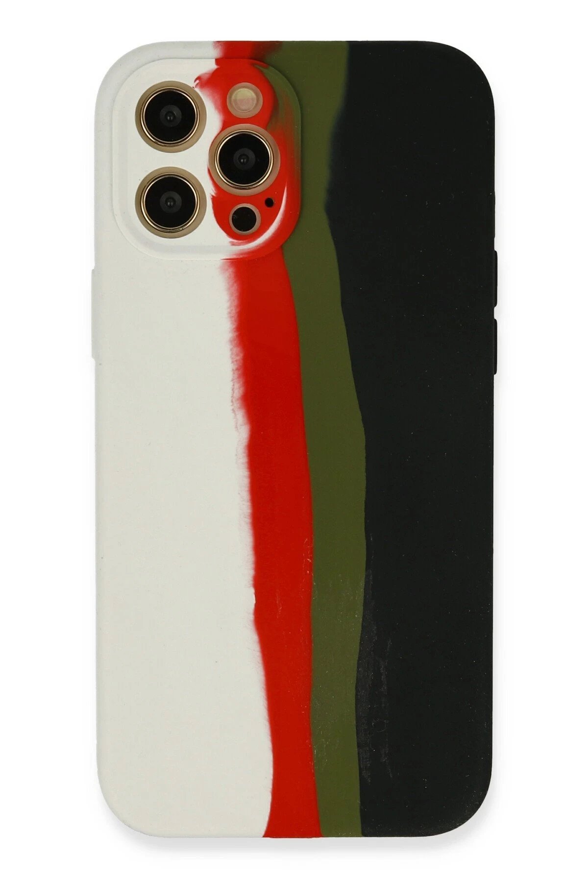 iPhone 12 Pro Max Kılıf Ebruli Lansman Silikon - Beyaz-Siyah-(5796)