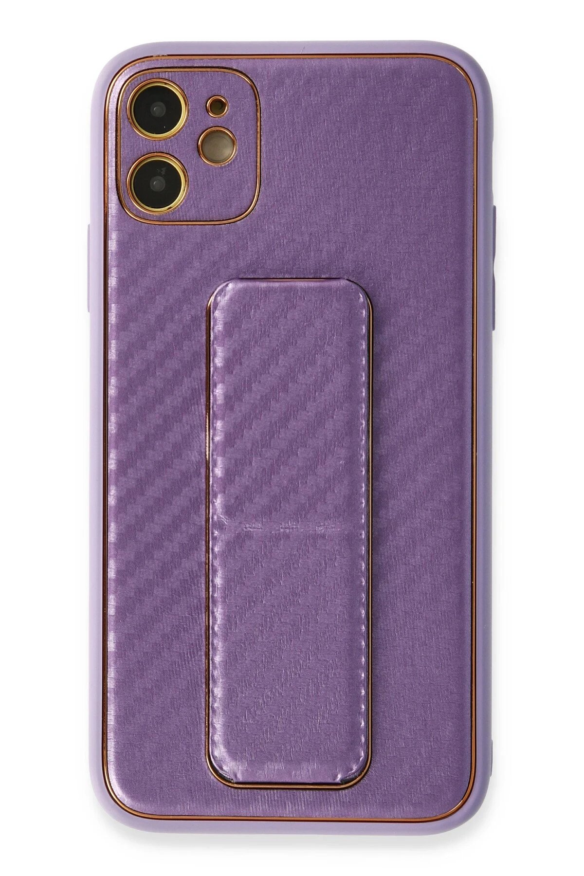 iPhone 12 Kılıf Coco Karbon Standlı Kapak - Mor-(5796)