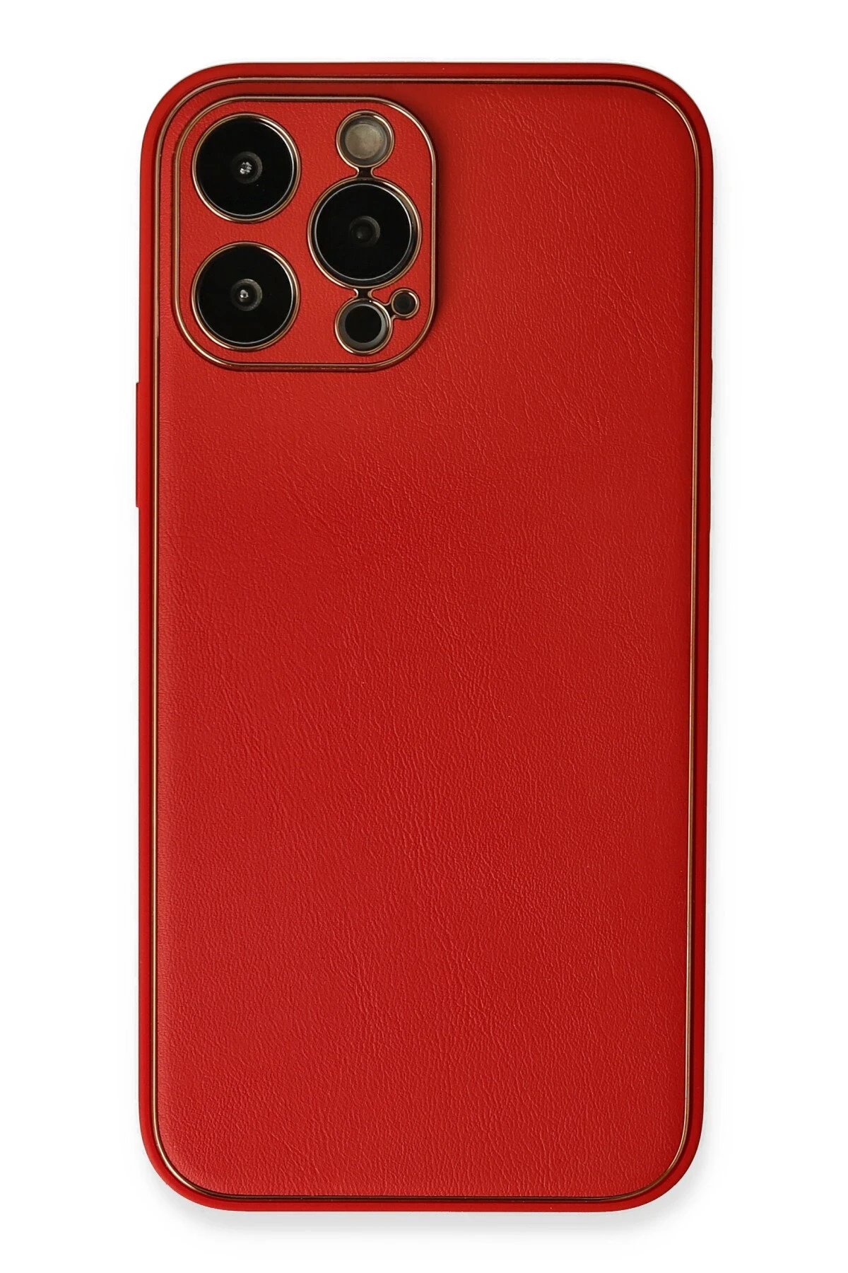 iPhone 13 Pro Kılıf Coco Deri Silikon Kapak - Kırmızı-(5796)