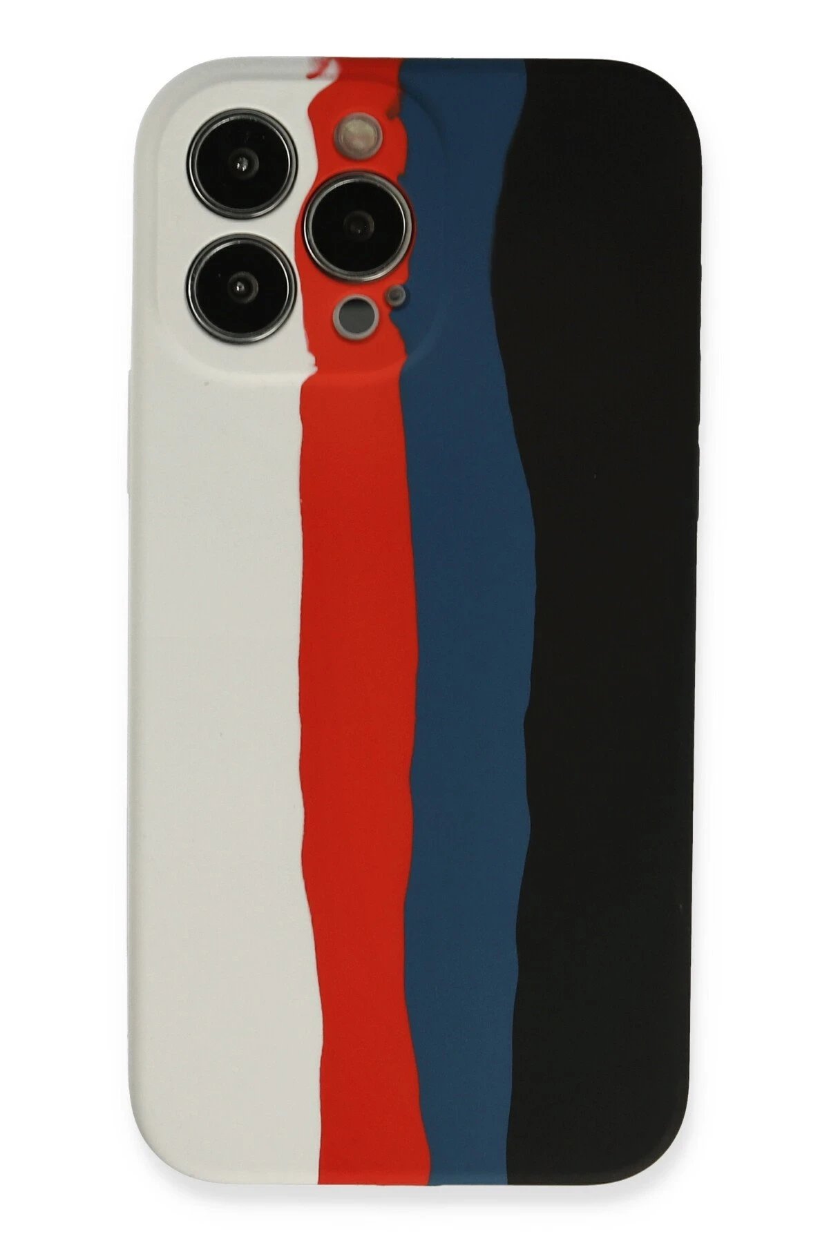 iPhone 13 Pro Kılıf Ebruli Lansman Silikon - Beyaz-Siyah-(5796)