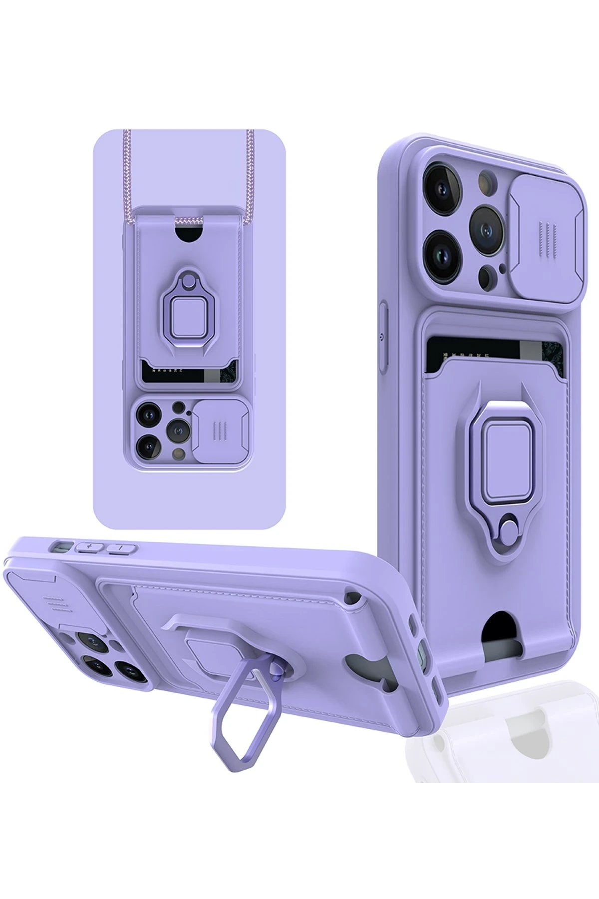 iPhone 13 Pro Kılıf Zuma Kartvizitli Yüzüklü Silikon - Lila-(5796)