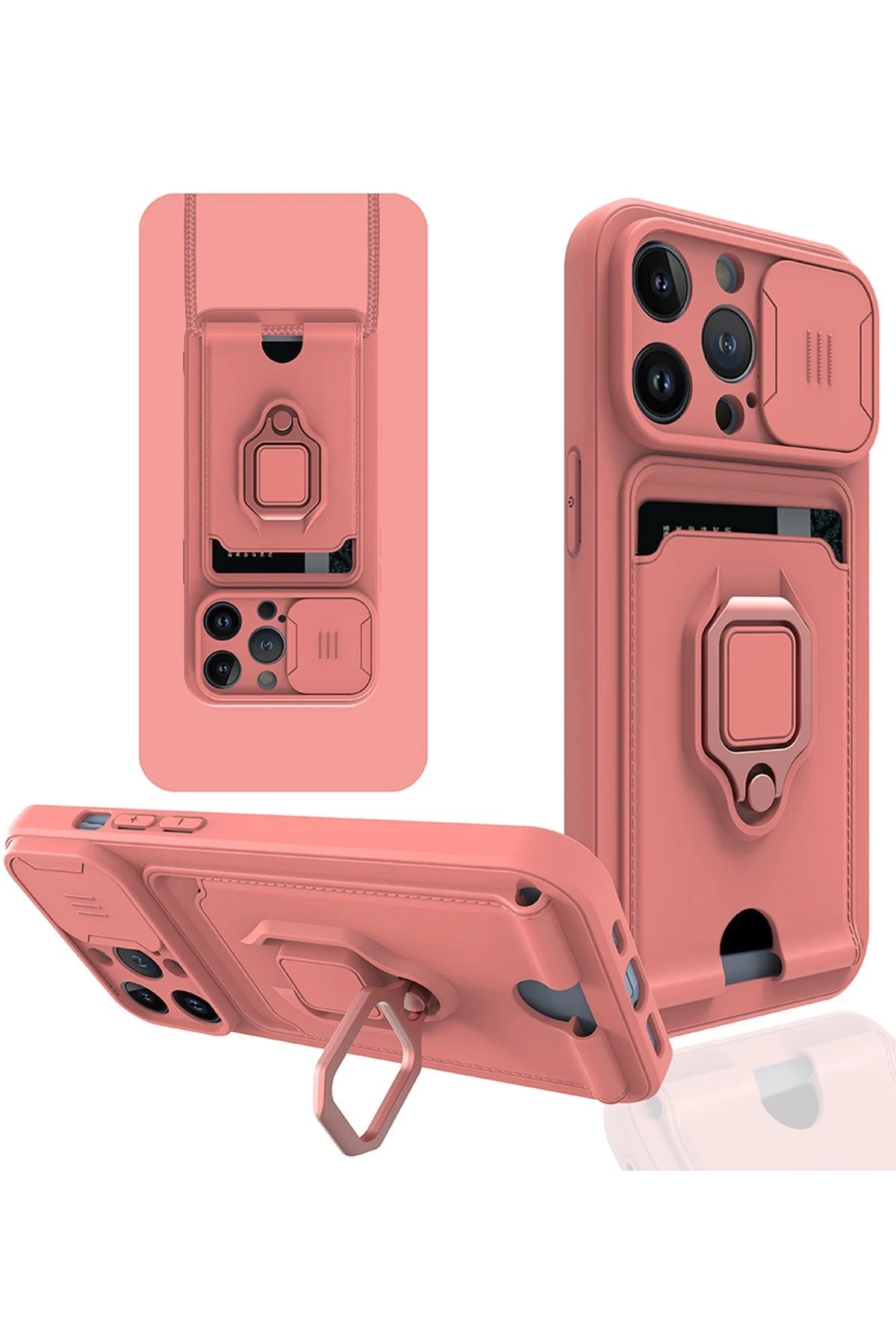 iPhone 13 Pro Max Kılıf Zuma Kartvizitli Yüzüklü Silikon - Pembe-(5796)