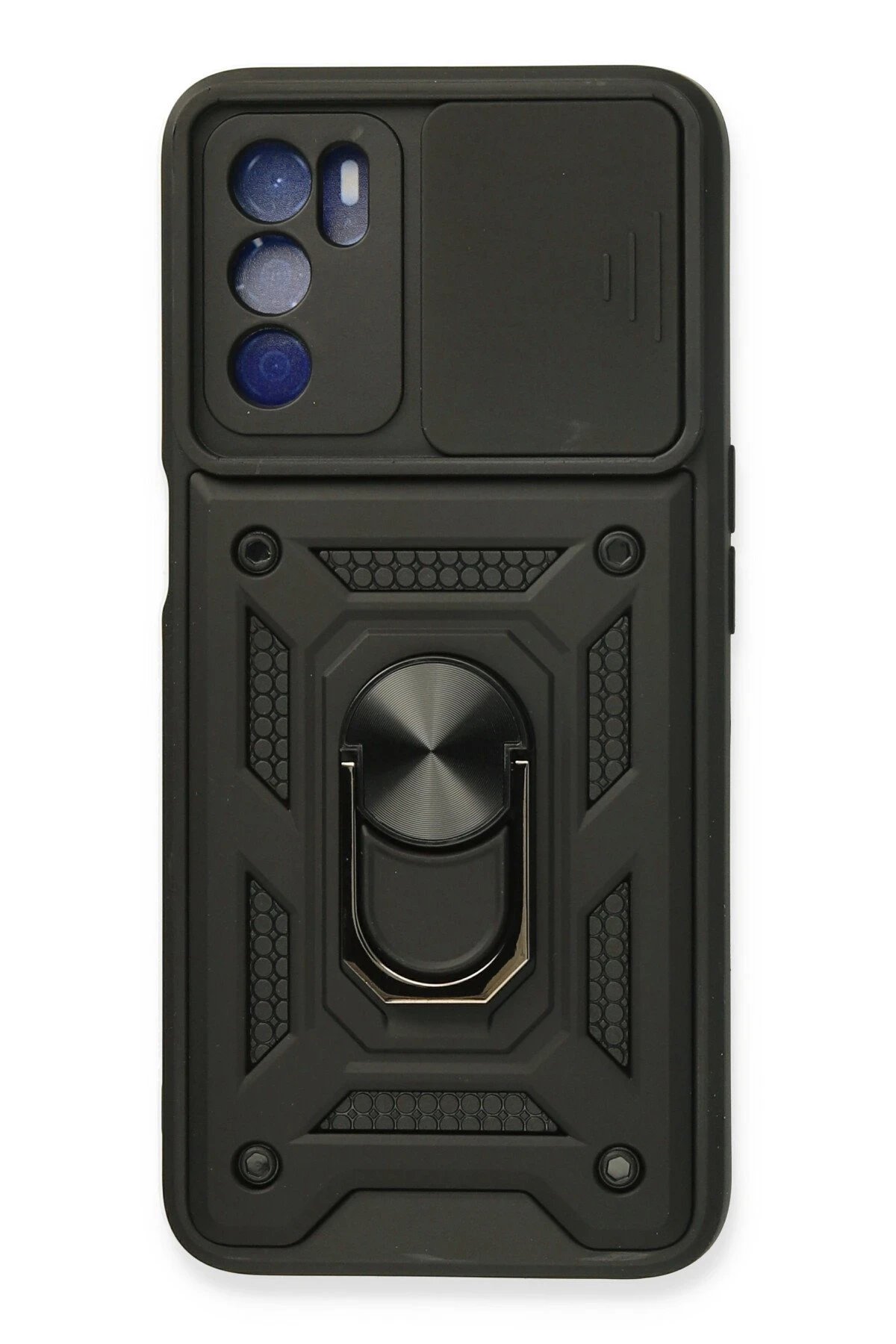 Oppo A16 Kılıf Pars Lens Yüzüklü Silikon - Siyah-(5796)