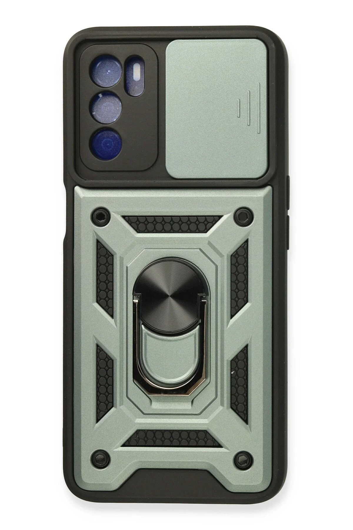 Oppo A16 Kılıf Pars Lens Yüzüklü Silikon - Yeşil-(5796)