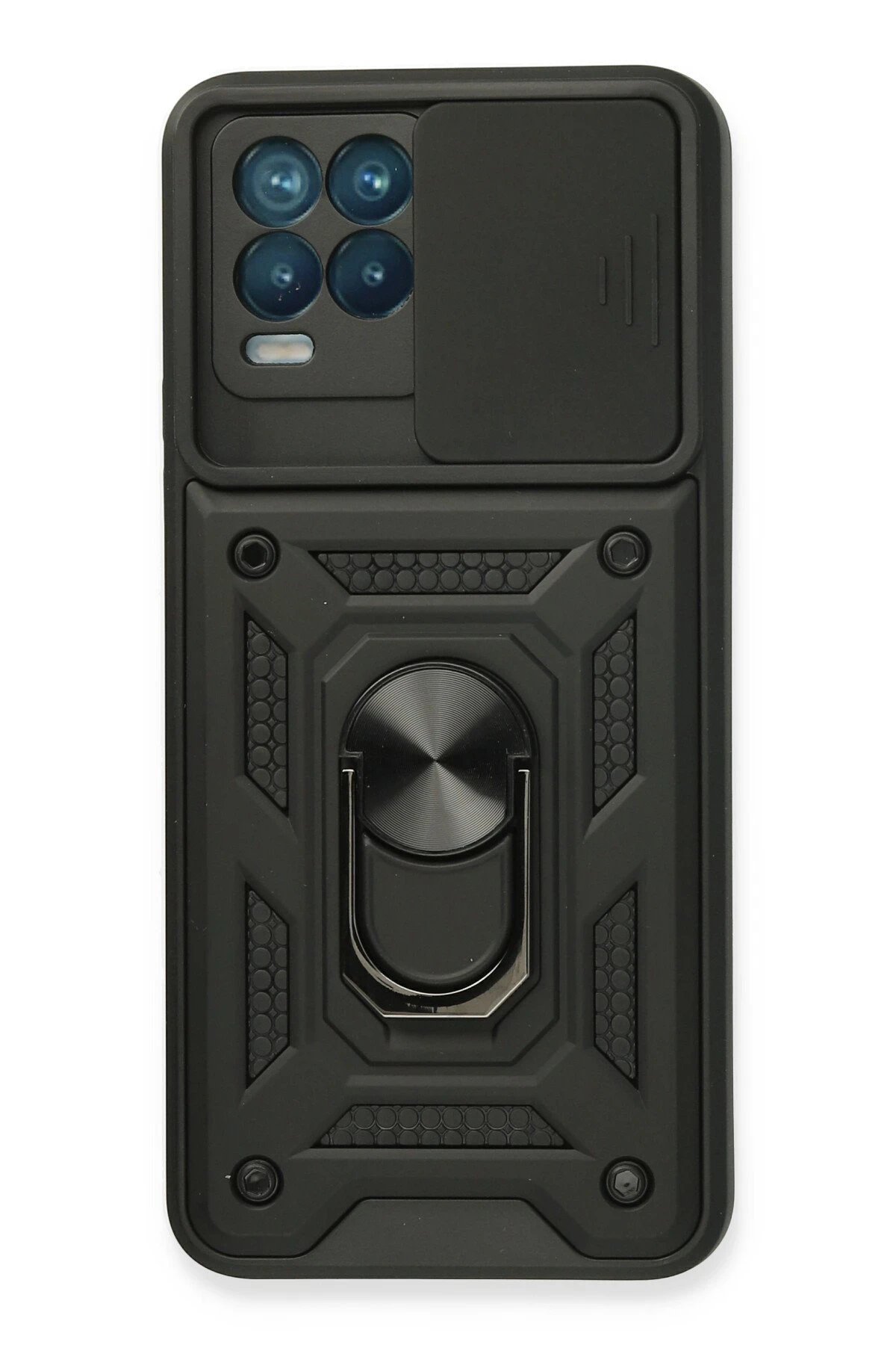 Realme 8 Kılıf Pars Lens Yüzüklü Silikon - Siyah-(5796)