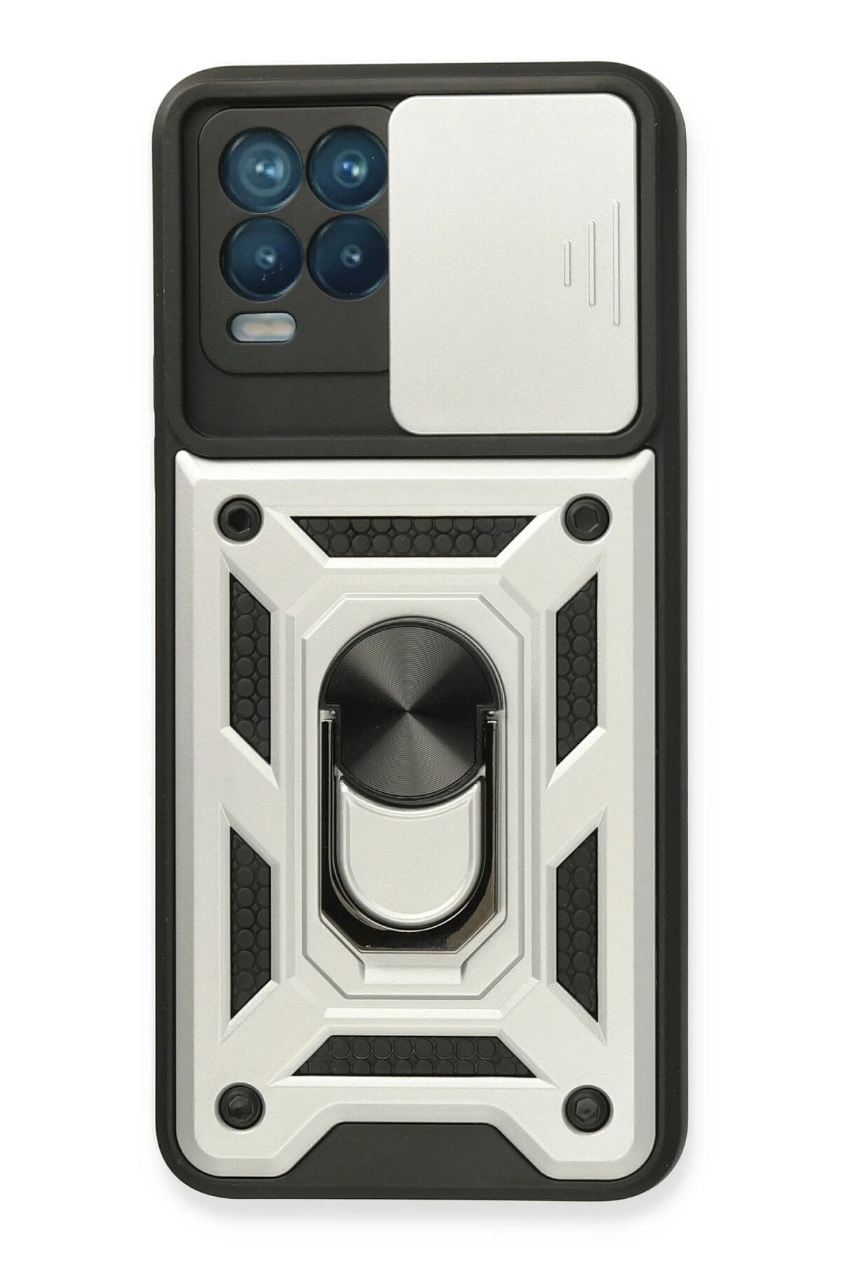 Realme 8 Kılıf Pars Lens Yüzüklü Silikon - Gümüş-(5796)