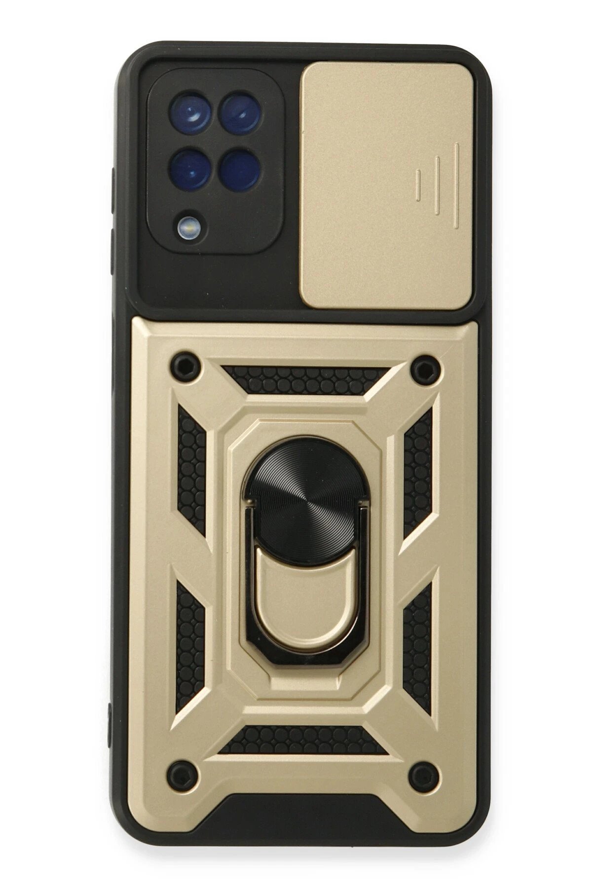 Samsung Galaxy A22 Kılıf Pars Lens Yüzüklü Silikon - Gold-(5796)