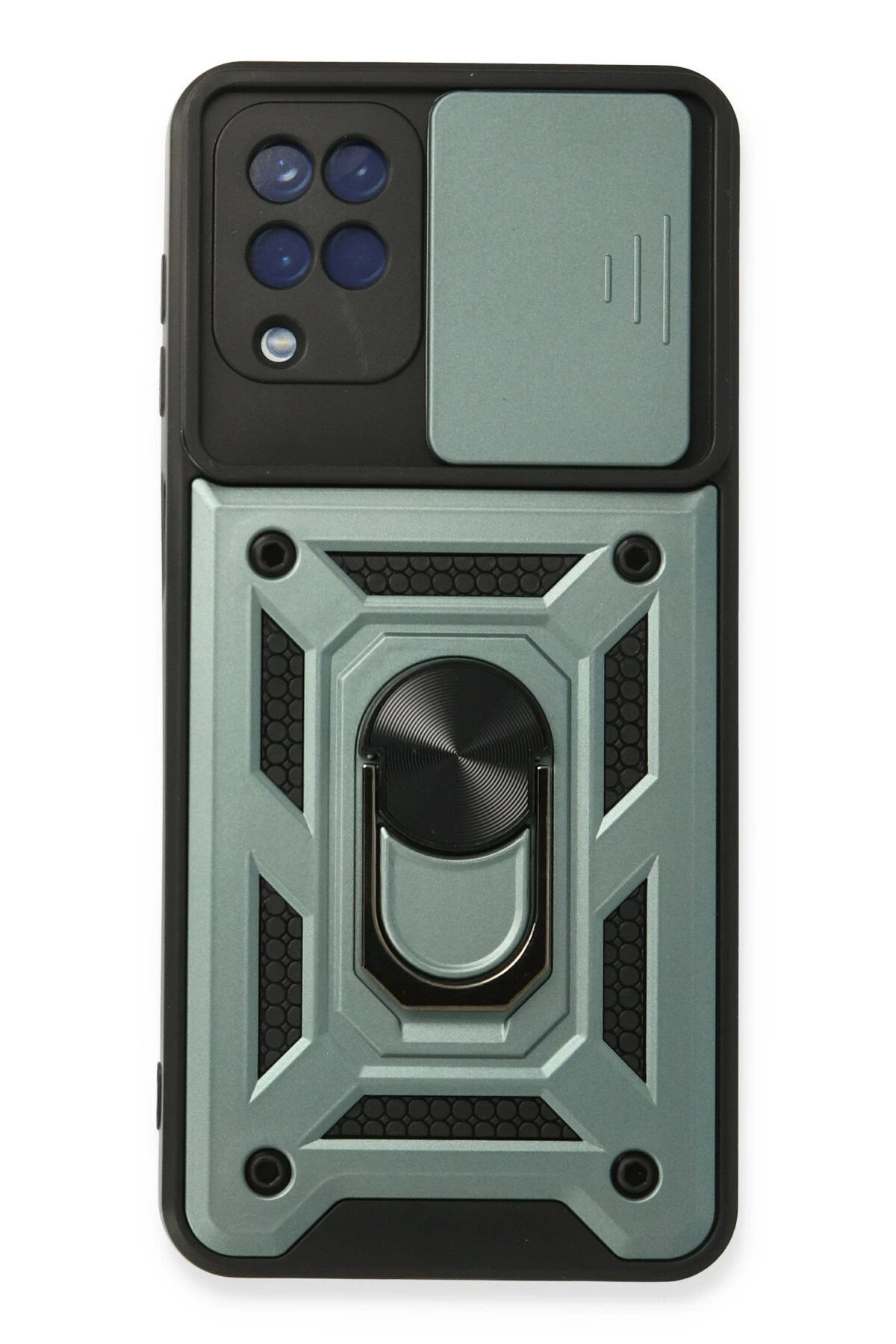 Samsung Galaxy A22 Kılıf Pars Lens Yüzüklü Silikon - Yeşil-(5796)