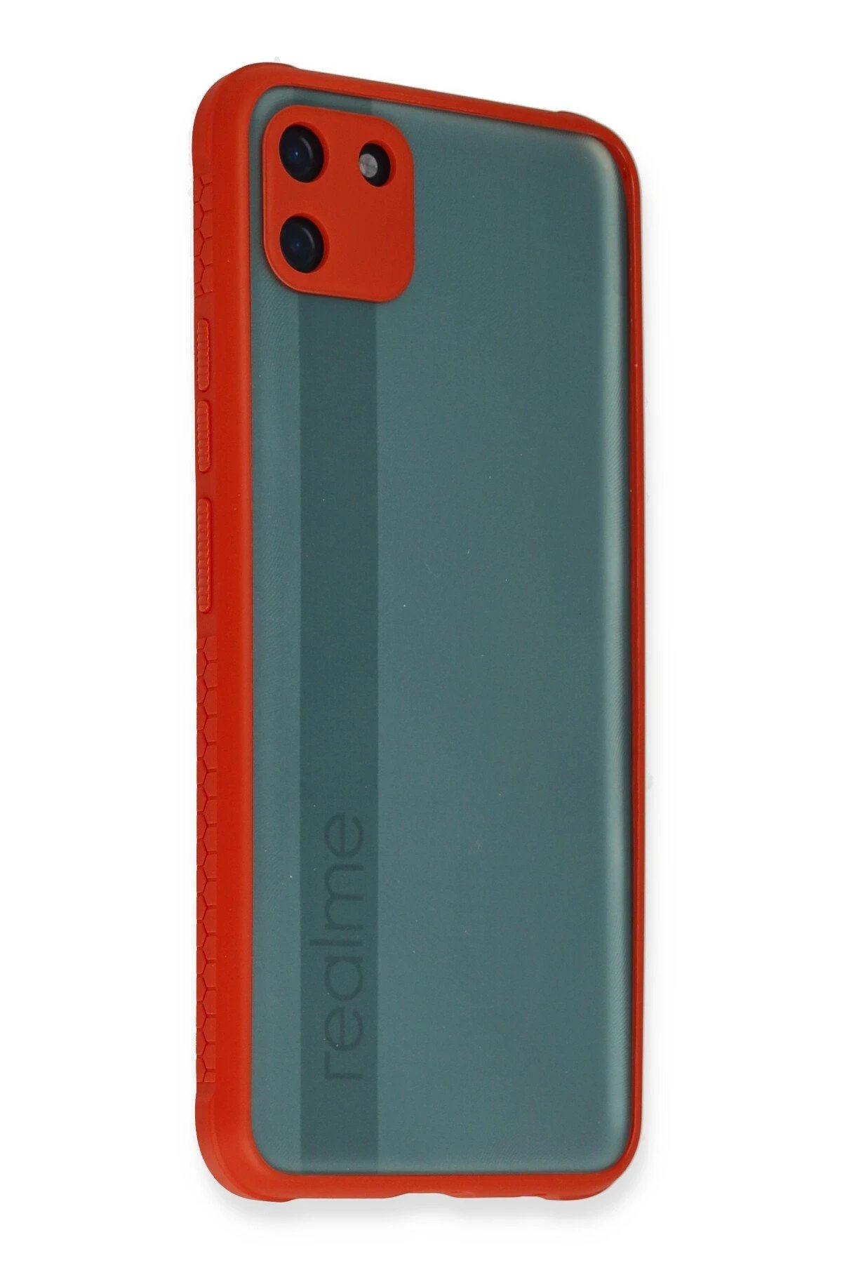 Realme C11 Kılıf Miami Şeffaf Silikon - Kırmızı-(5796)