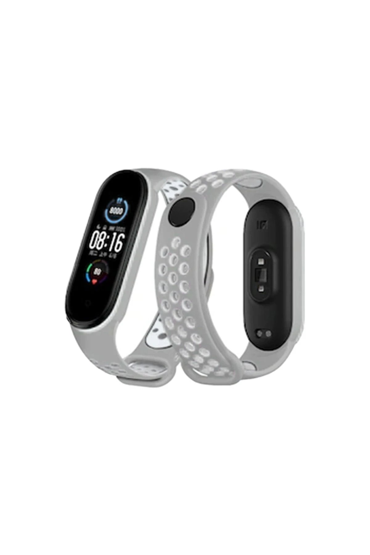 Xiaomi Mi Band 4 Spor Delikli Kordon - Gri-Beyaz-(5796)