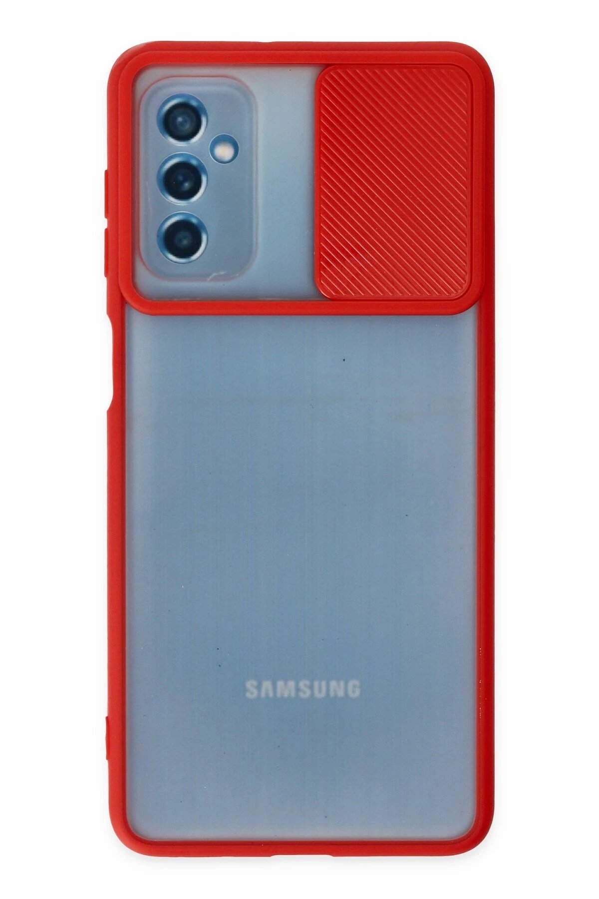 Samsung Galaxy M52 5G Kılıf Palm Buzlu Kamera Sürgülü Silikon - Kırmızı-(5796)