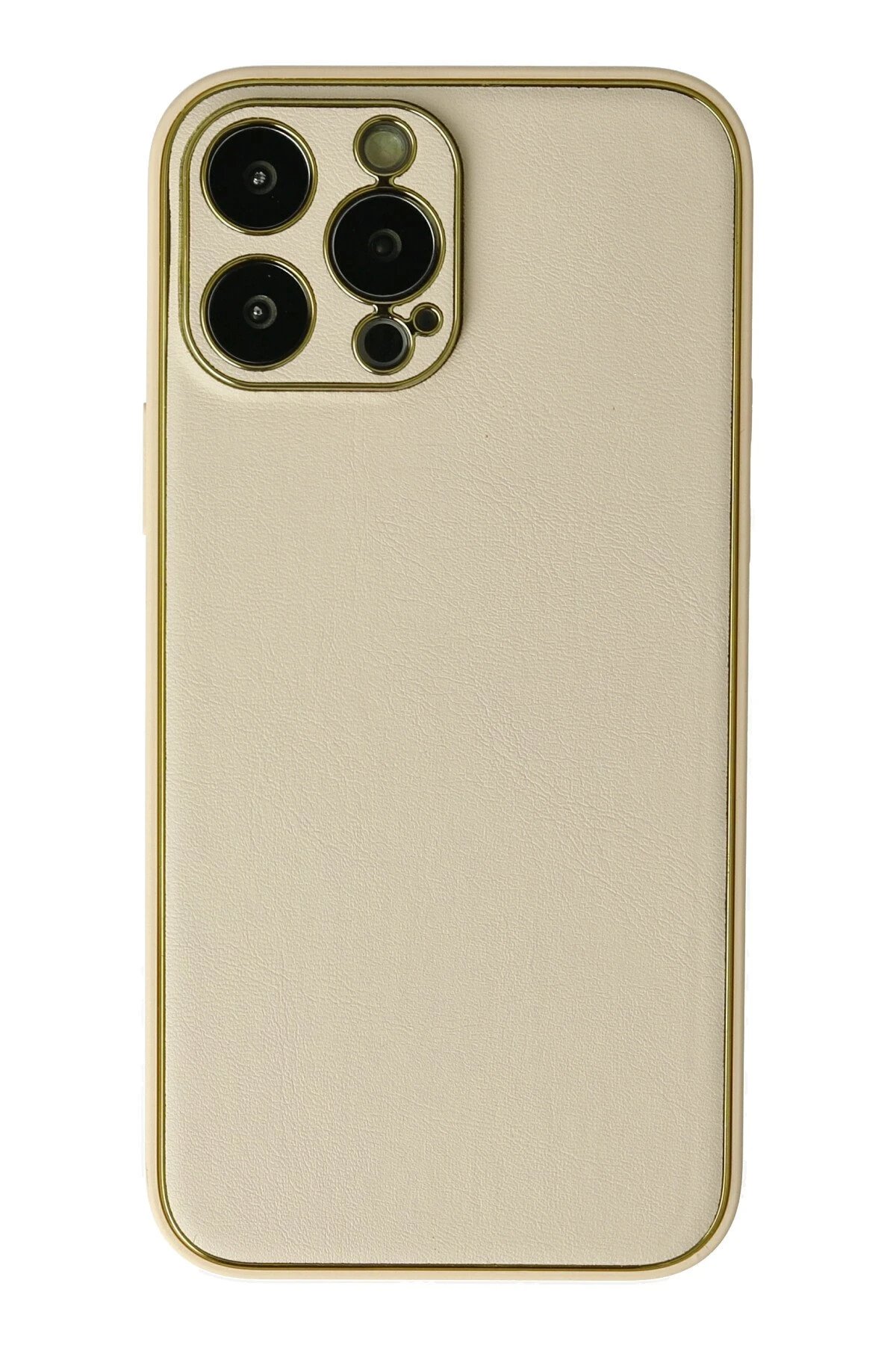 iPhone 13 Pro Kılıf Coco Deri Silikon Kapak - Gold-(5796)