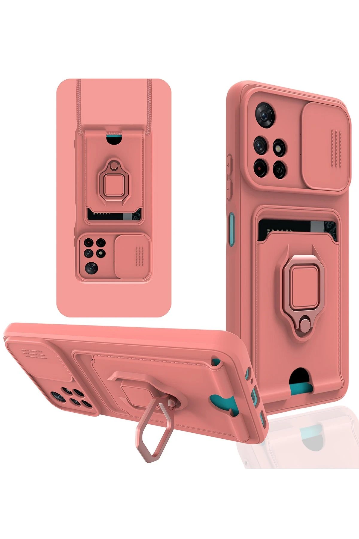 Xiaomi Redmi Note 11T Kılıf Zuma Kartvizitli Yüzüklü Silikon - Pembe-(5796)