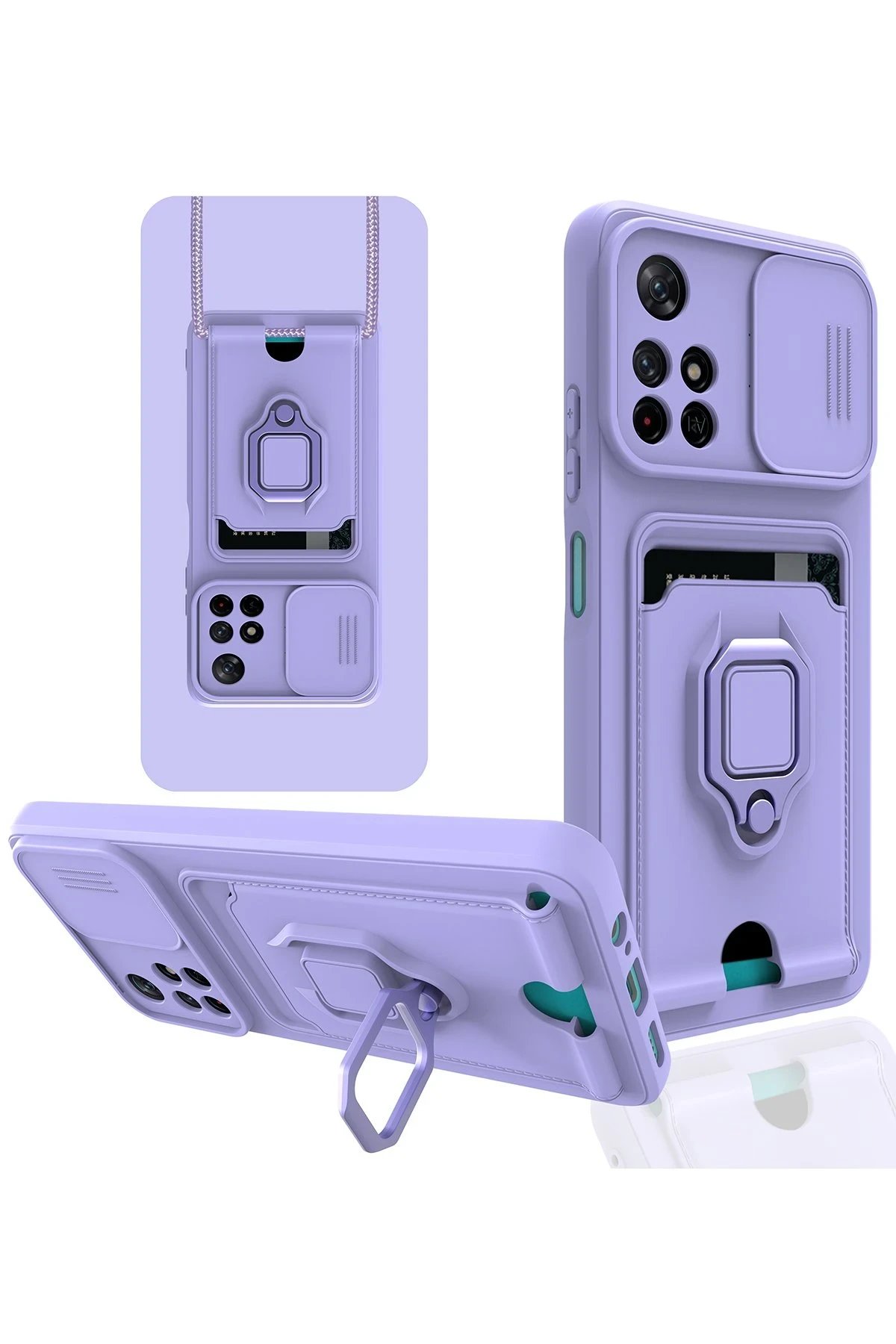 Xiaomi Redmi Note 11T Kılıf Zuma Kartvizitli Yüzüklü Silikon - Lila-(5796)