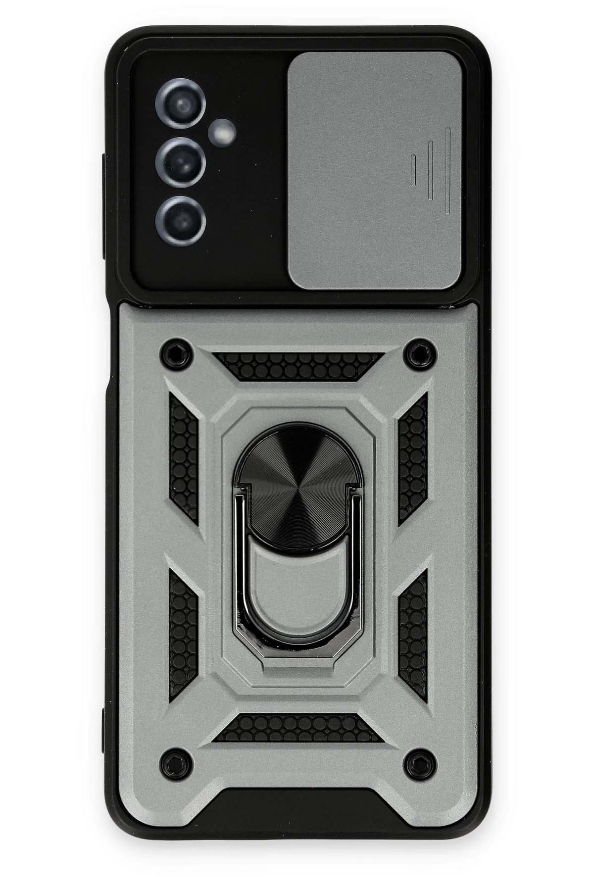 Samsung Galaxy M52 5G Kılıf Pars Lens Yüzüklü Silikon - Gümüş-(5796)