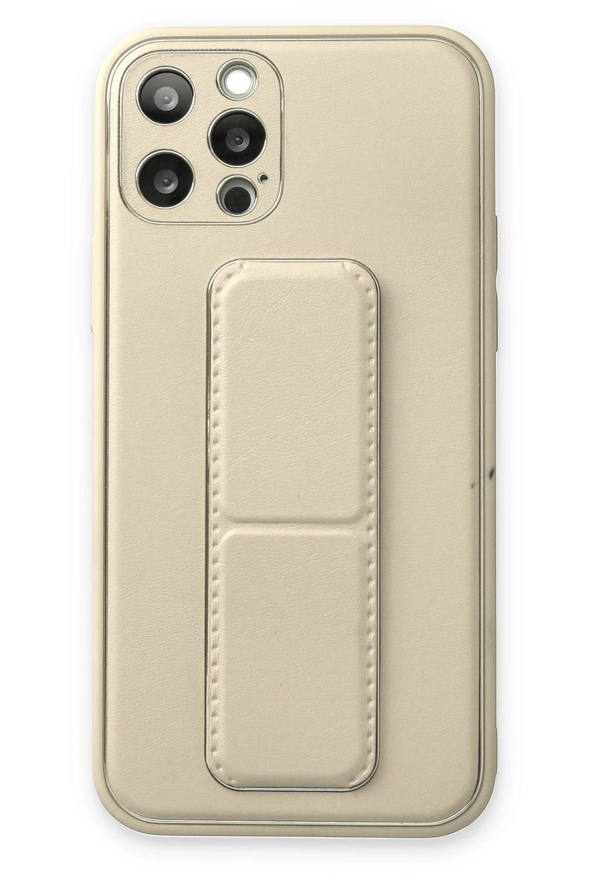 iPhone 12 Pro Kılıf Coco Deri Standlı Kapak - Beyaz-(5796)