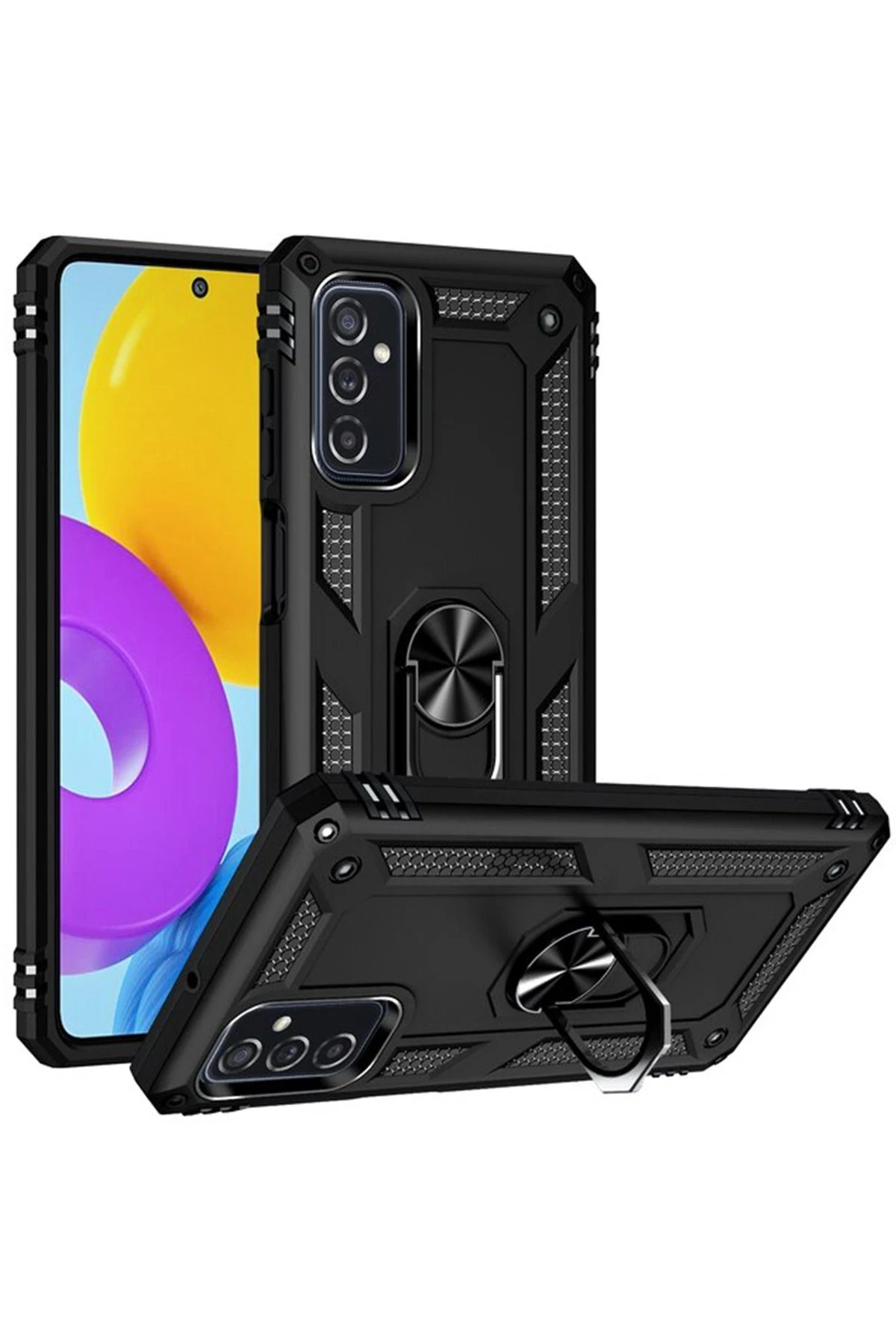 Samsung Galaxy M52 5G Kılıf Sofya Yüzüklü Silikon Kapak - Siyah-(5796)