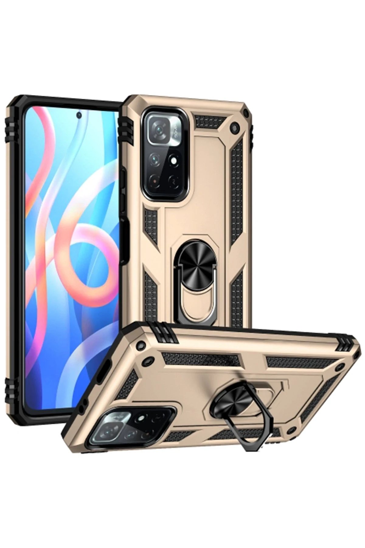 Xiaomi Redmi Note 11T Kılıf Sofya Yüzüklü Silikon Kapak - Gold-(5796)