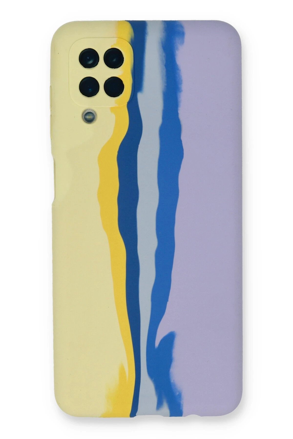 Samsung Galaxy A22 Kılıf Ebruli Lansman Silikon - Sarı-Lila-(5796)