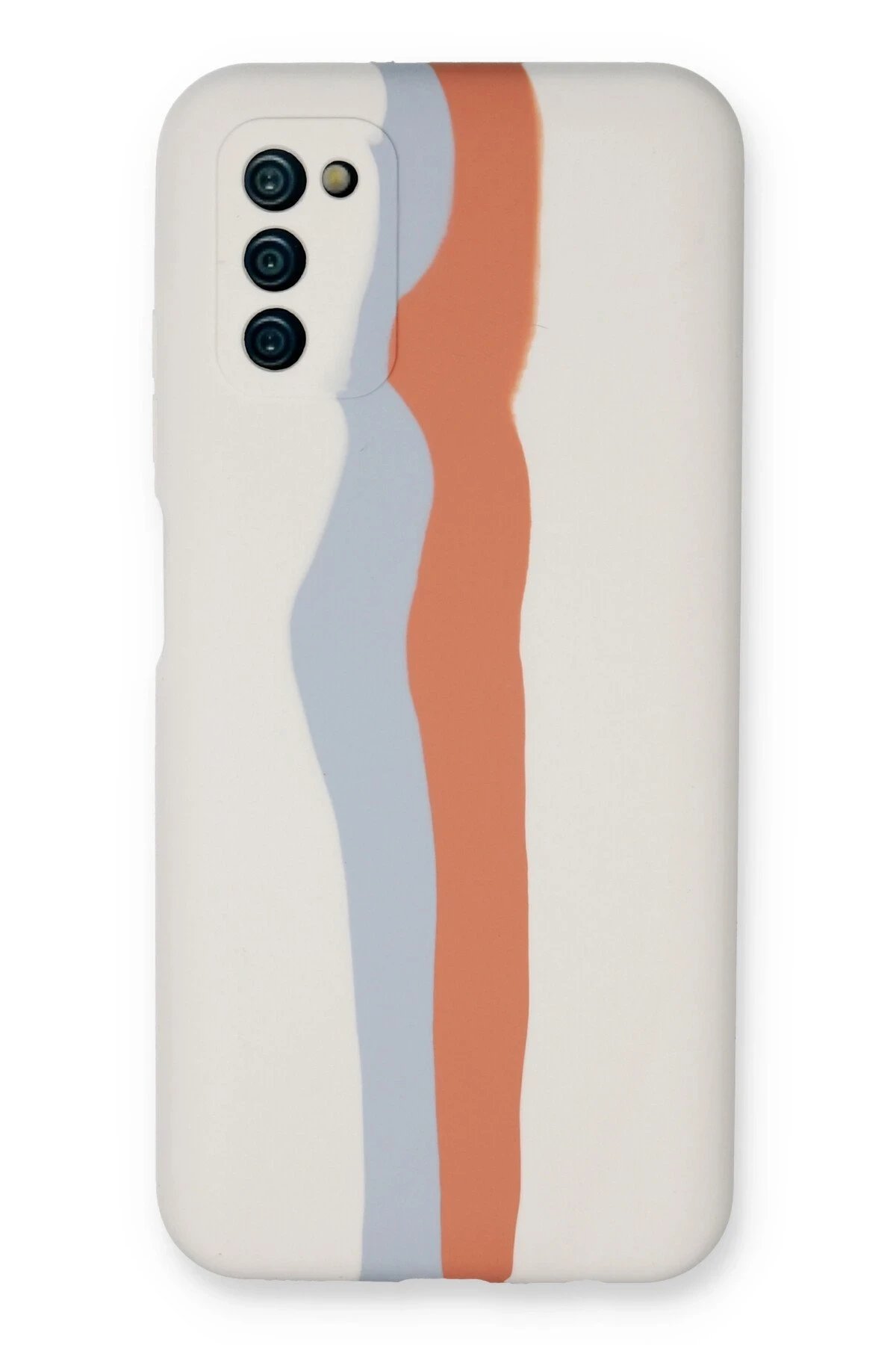 Samsung Galaxy A03S Kılıf Ebruli Lansman Silikon - Beyaz-Turuncu-(5796)