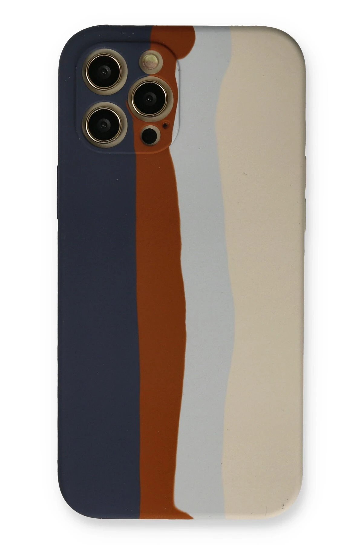 iPhone 12 Pro Max Kılıf Ebruli Lansman Silikon - Lacivert-Krem-(5796)