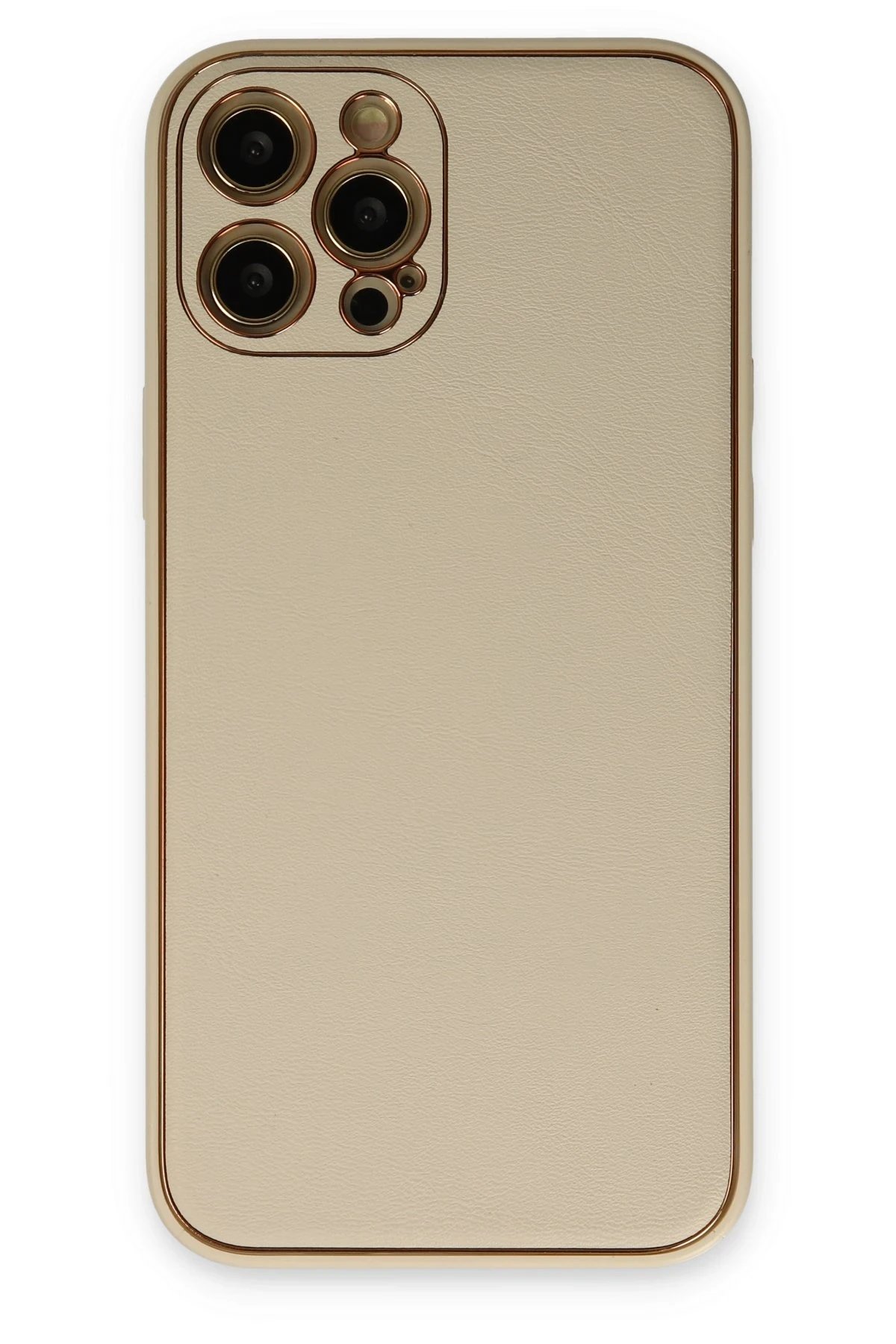 iPhone 12 Pro Kılıf Coco Deri Silikon Kapak - Gold-(5796)