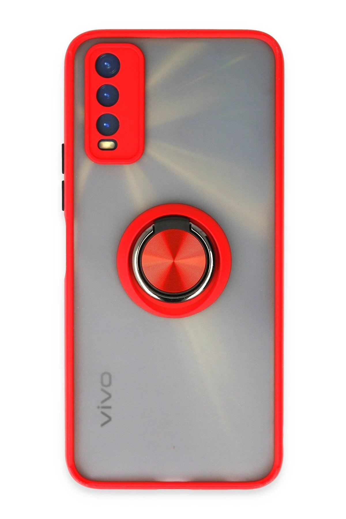 Vivo Y11S Kılıf Montreal Yüzüklü Silikon Kapak - Kırmızı-(5796)