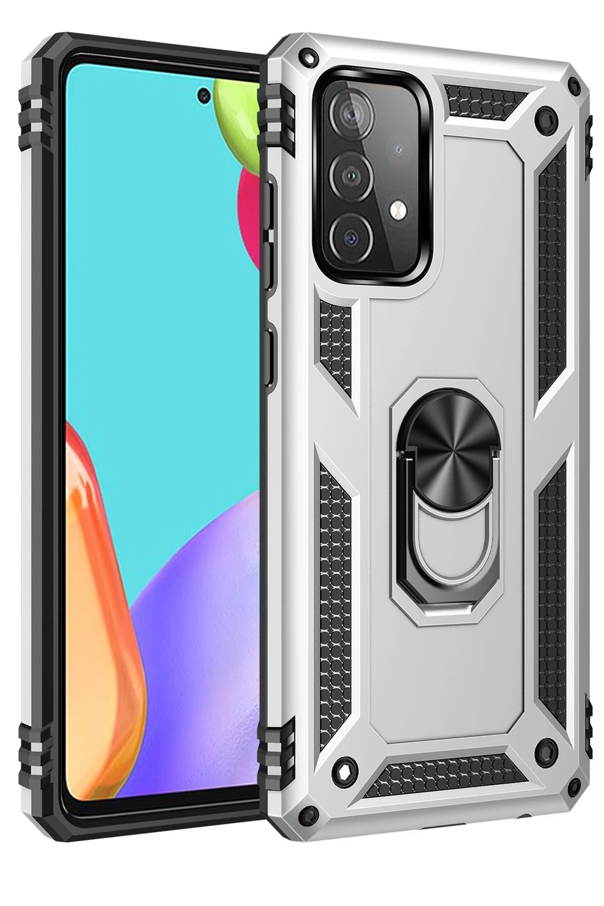 Samsung Galaxy A33 5G Kılıf Sofya Yüzüklü Silikon Kapak - Gümüş-(5796)