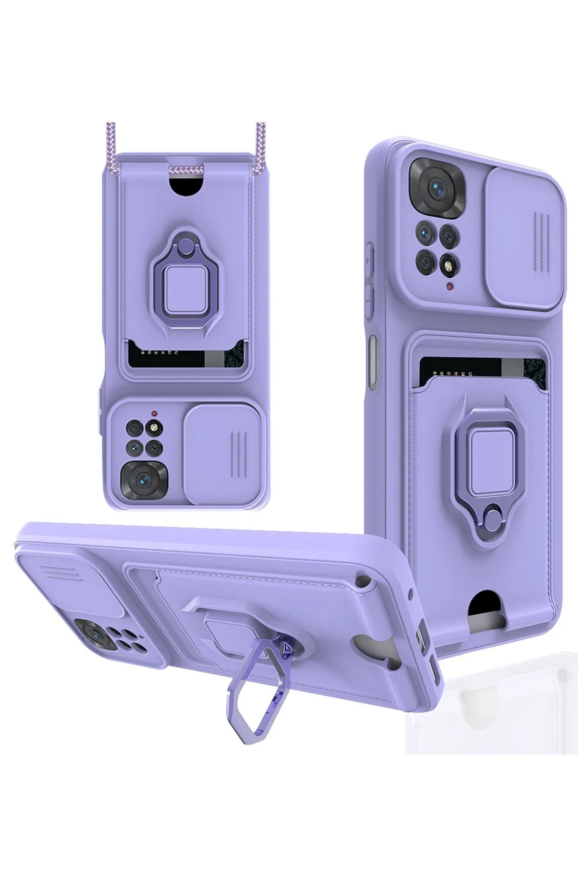 Xiaomi Redmi Note 11 Pro Kılıf Zuma Kartvizitli Yüzüklü Silikon - Lila-(5796)