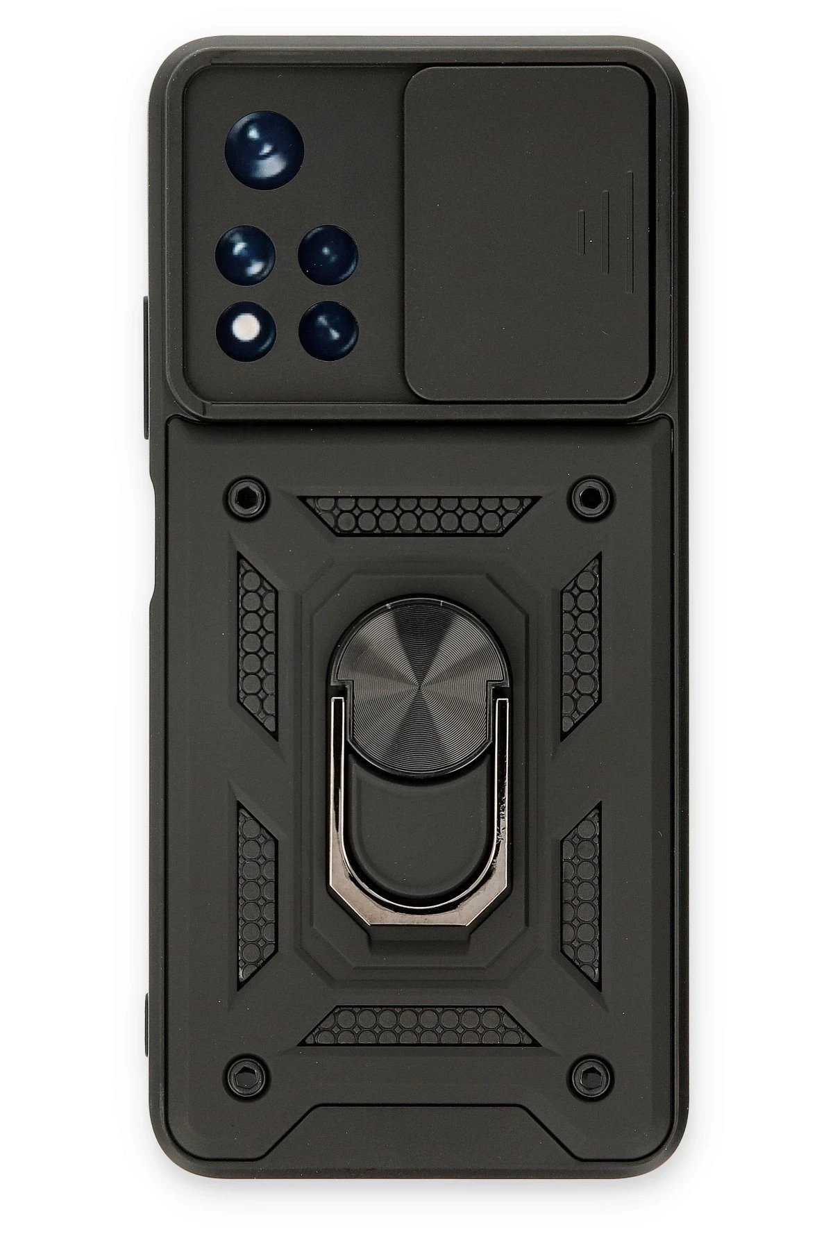 Xiaomi Poco M4 Pro 5G Kılıf Pars Lens Yüzüklü Silikon - Siyah-(5796)