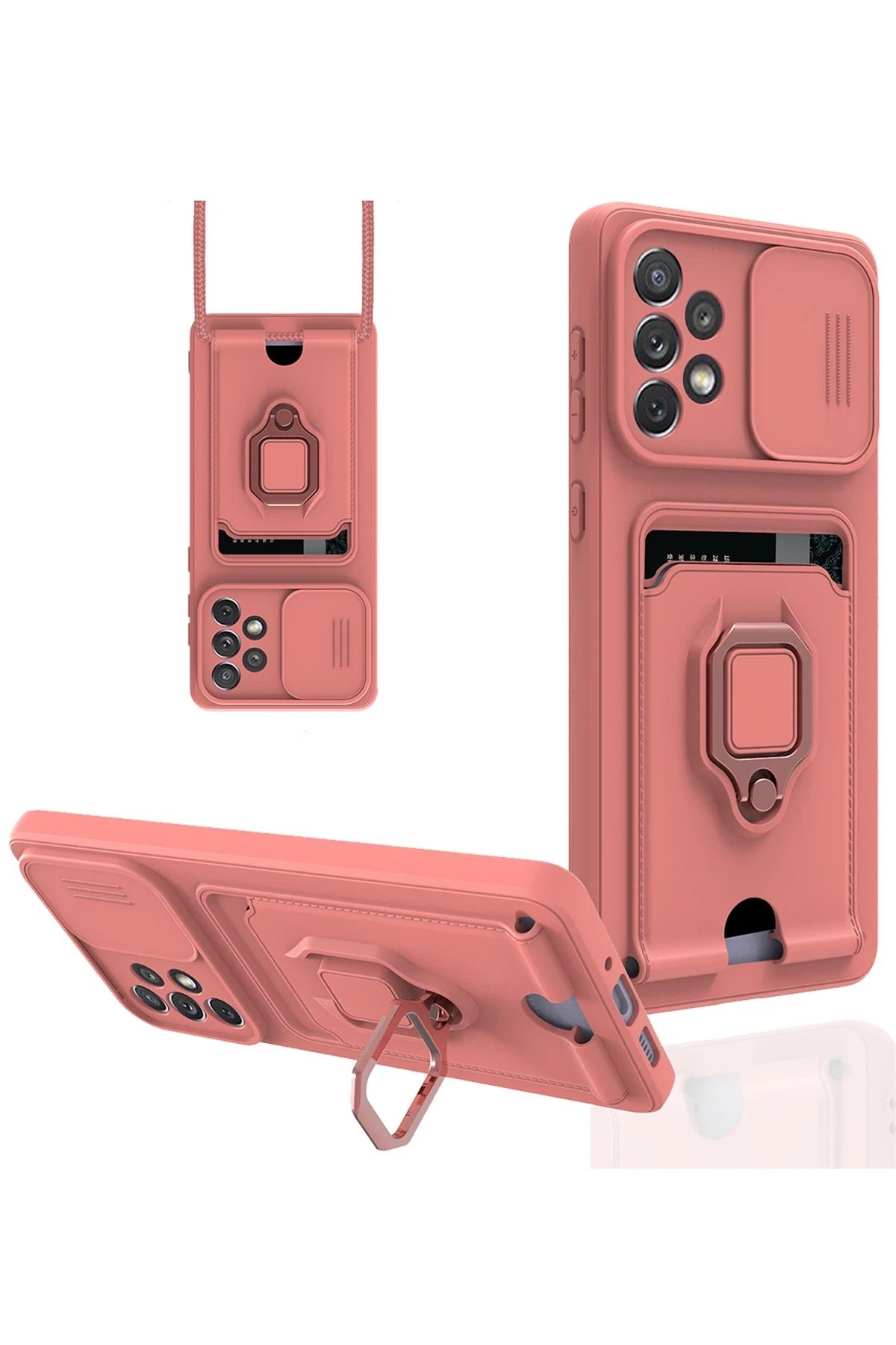Samsung Galaxy A73 5G Kılıf Zuma Kartvizitli Yüzüklü Silikon - Pembe-(5796)