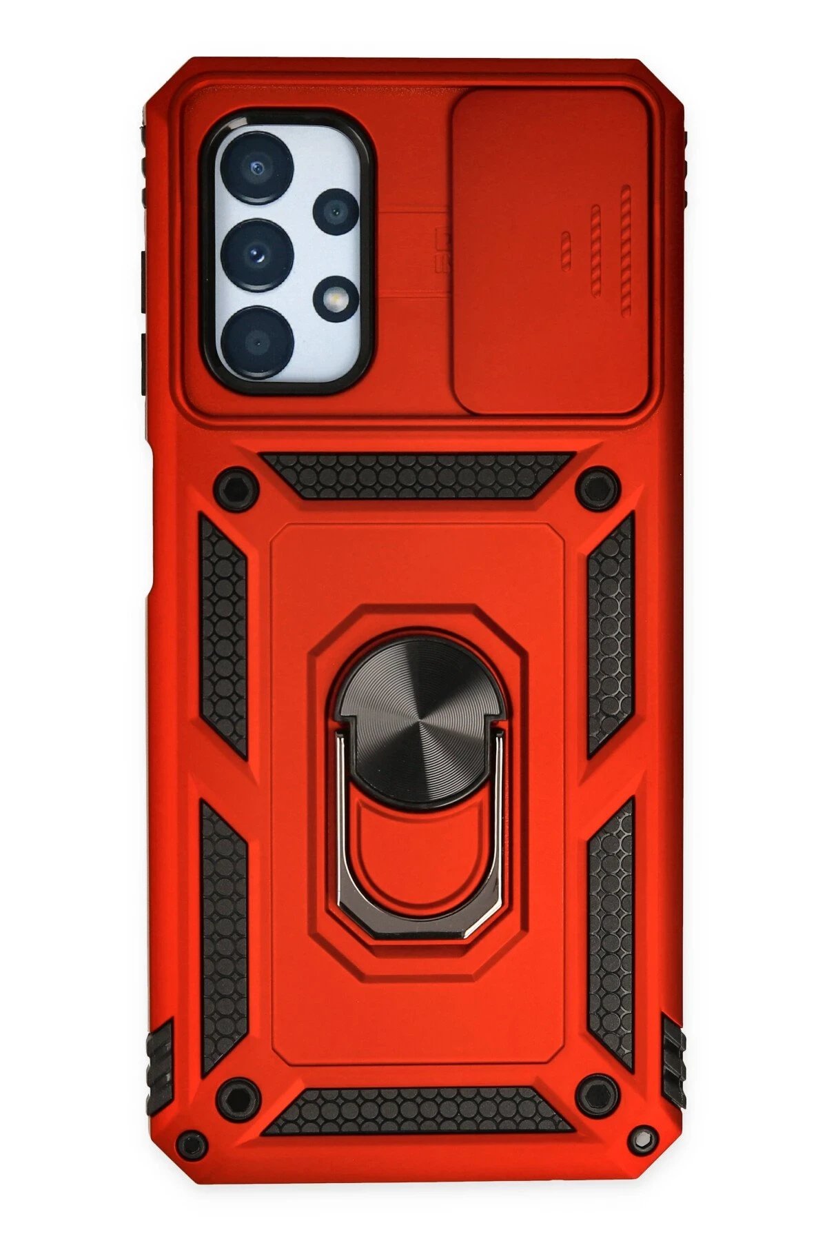 Samsung Galaxy A33 5G Kılıf Pars Lens Yüzüklü Silikon - Kırmızı-(5796)