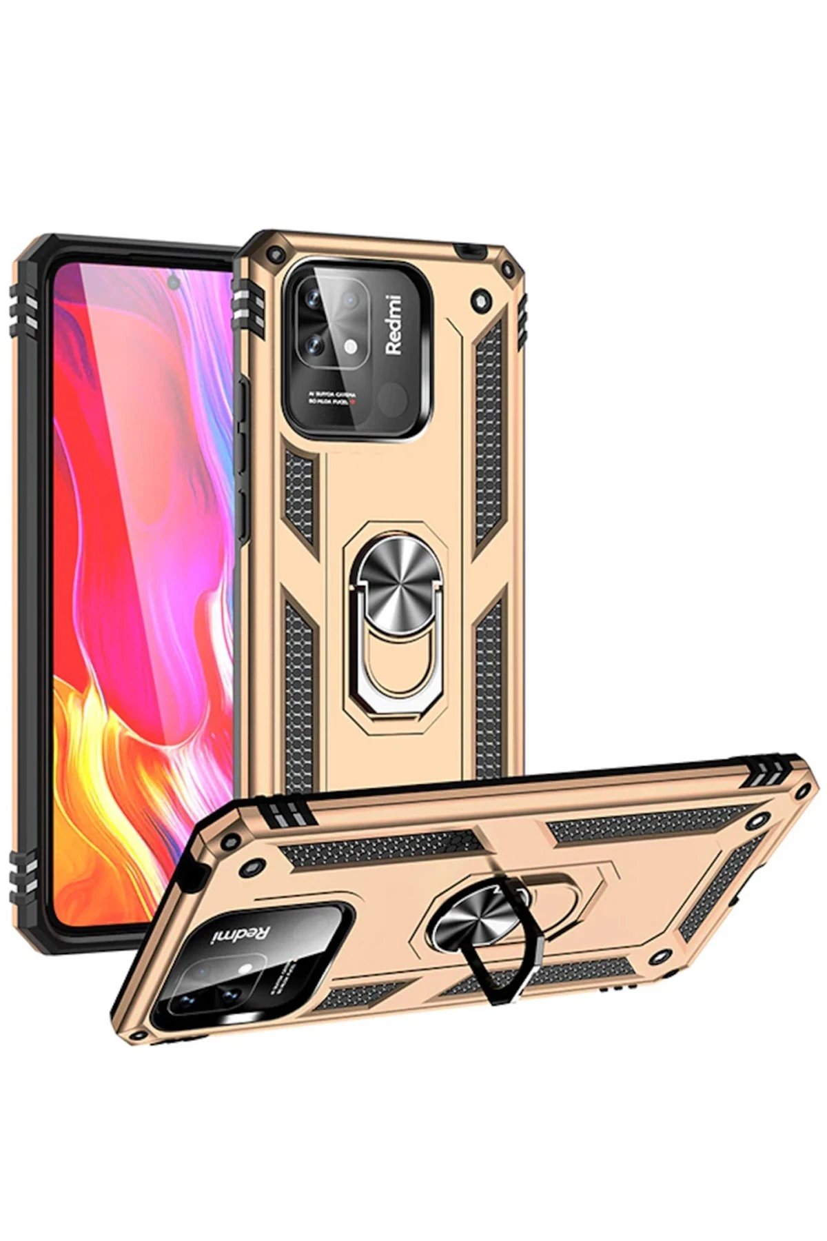 Xiaomi Redmi 10C Kılıf Sofya Yüzüklü Silikon Kapak - Gold-(5796)