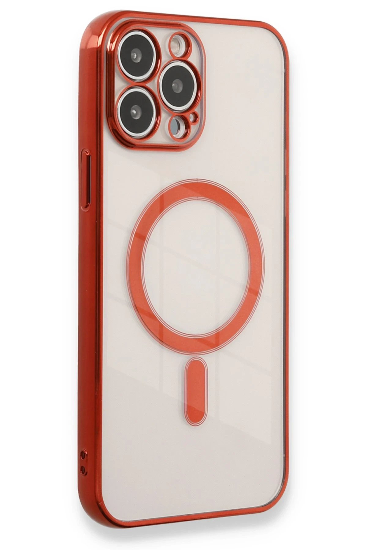 iPhone 13 Pro Max Kılıf Magneticsafe Lazer Silikon - Kırmızı-(5796)