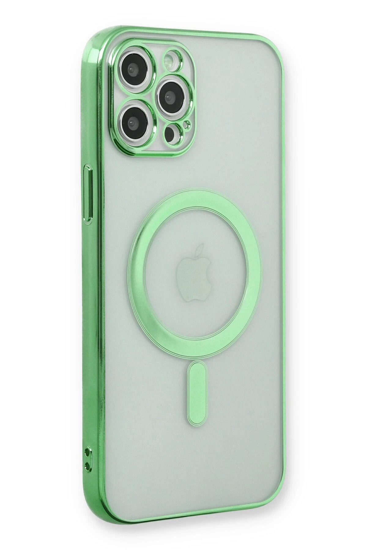 iPhone 12 Pro Kılıf Magneticsafe Lazer Silikon - Haki Yeşil-(5796)