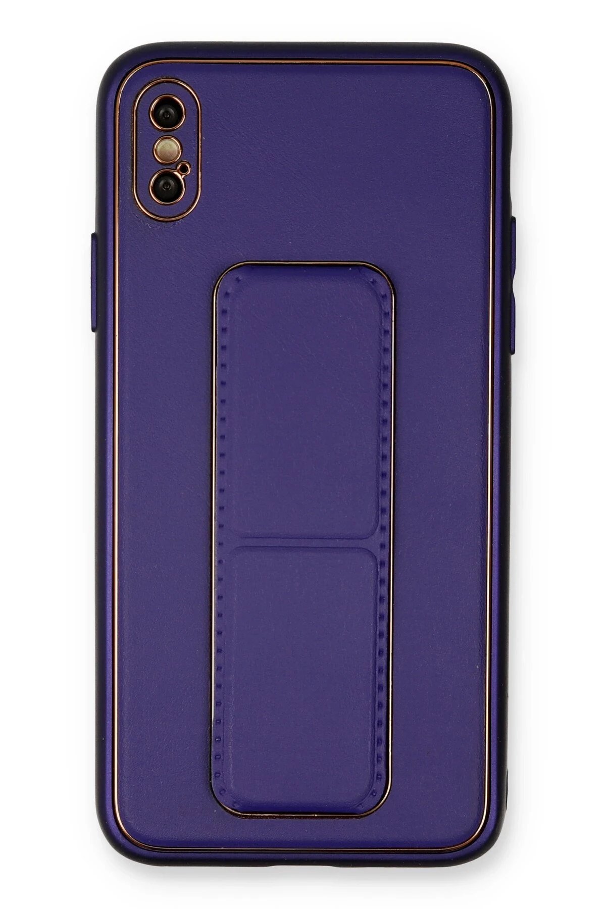iPhone XS Max Kılıf Coco Deri Standlı Kapak - Mor-(5796)