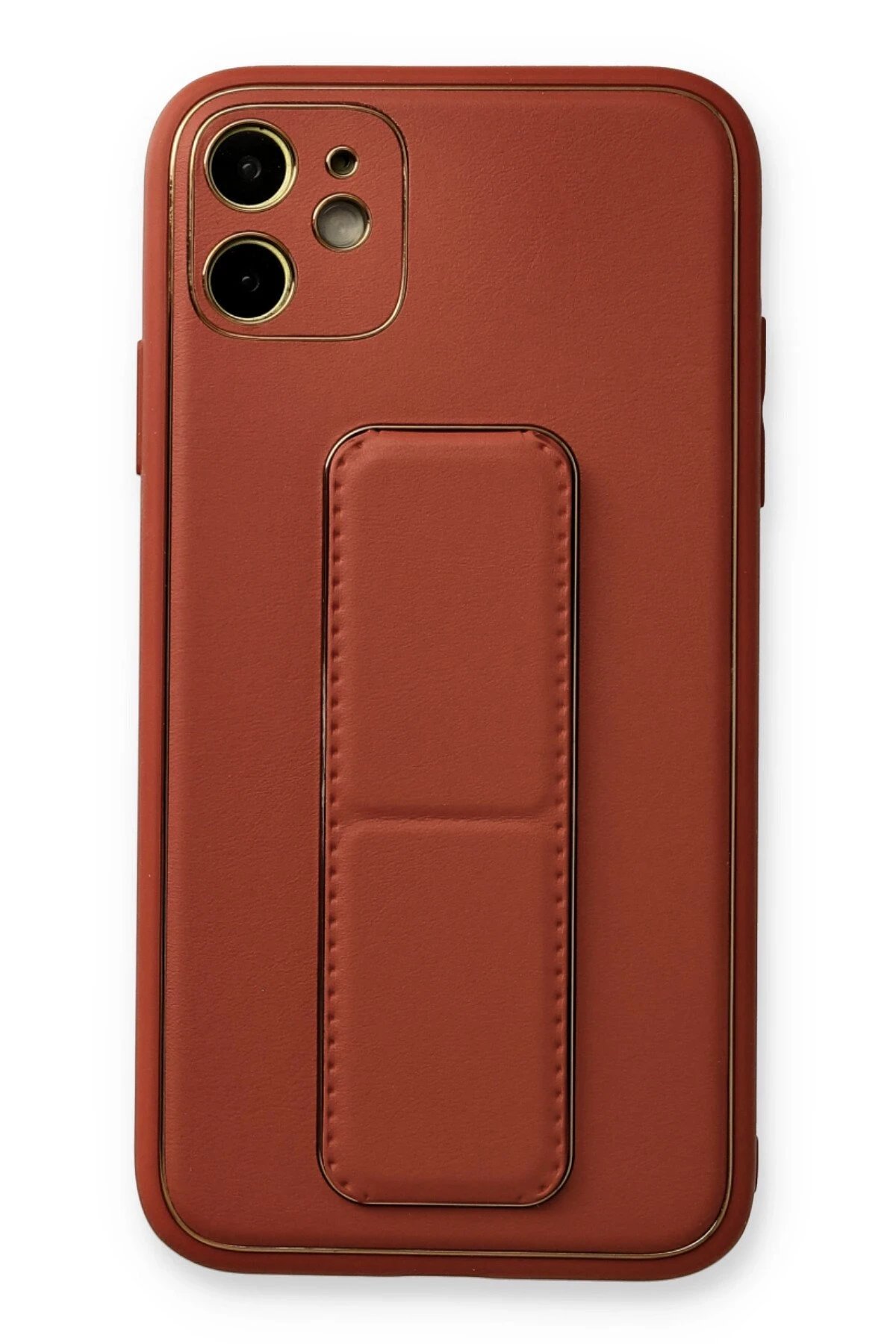 iPhone 12 Kılıf Coco Deri Standlı Kapak - Fuşya-(5796)