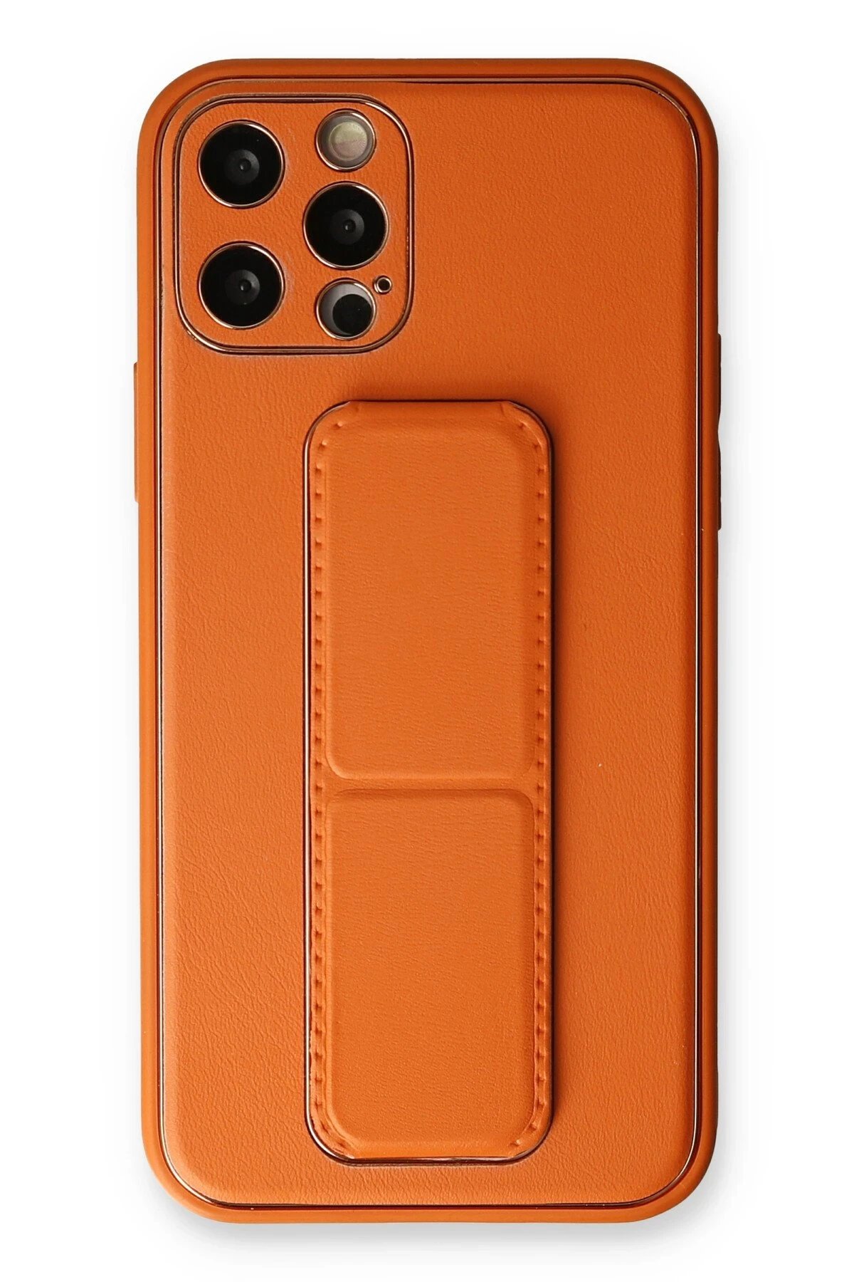 iPhone 12 Pro Kılıf Coco Deri Standlı Kapak - Turuncu-(5796)
