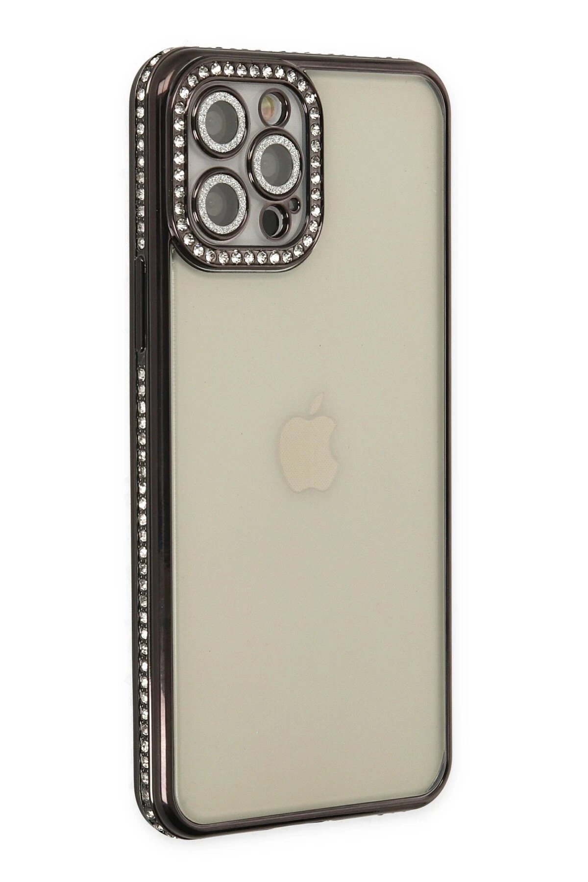 iPhone 12 Pro Kılıf Joke Taşlı Silikon - Siyah-(5796)